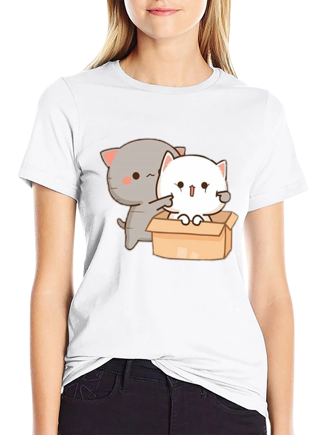 Cute Cat in Box Graphic T-Shirt