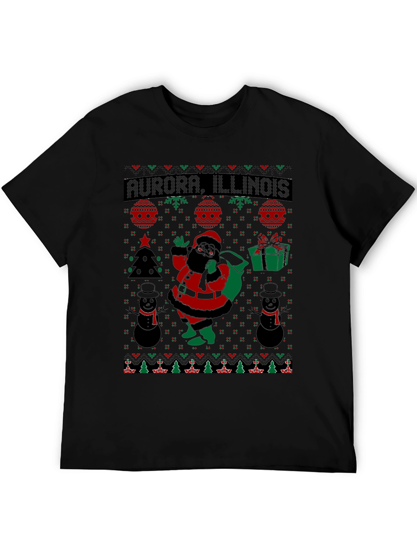 Aurora Illinois Black Santa Christmas T-Shirt