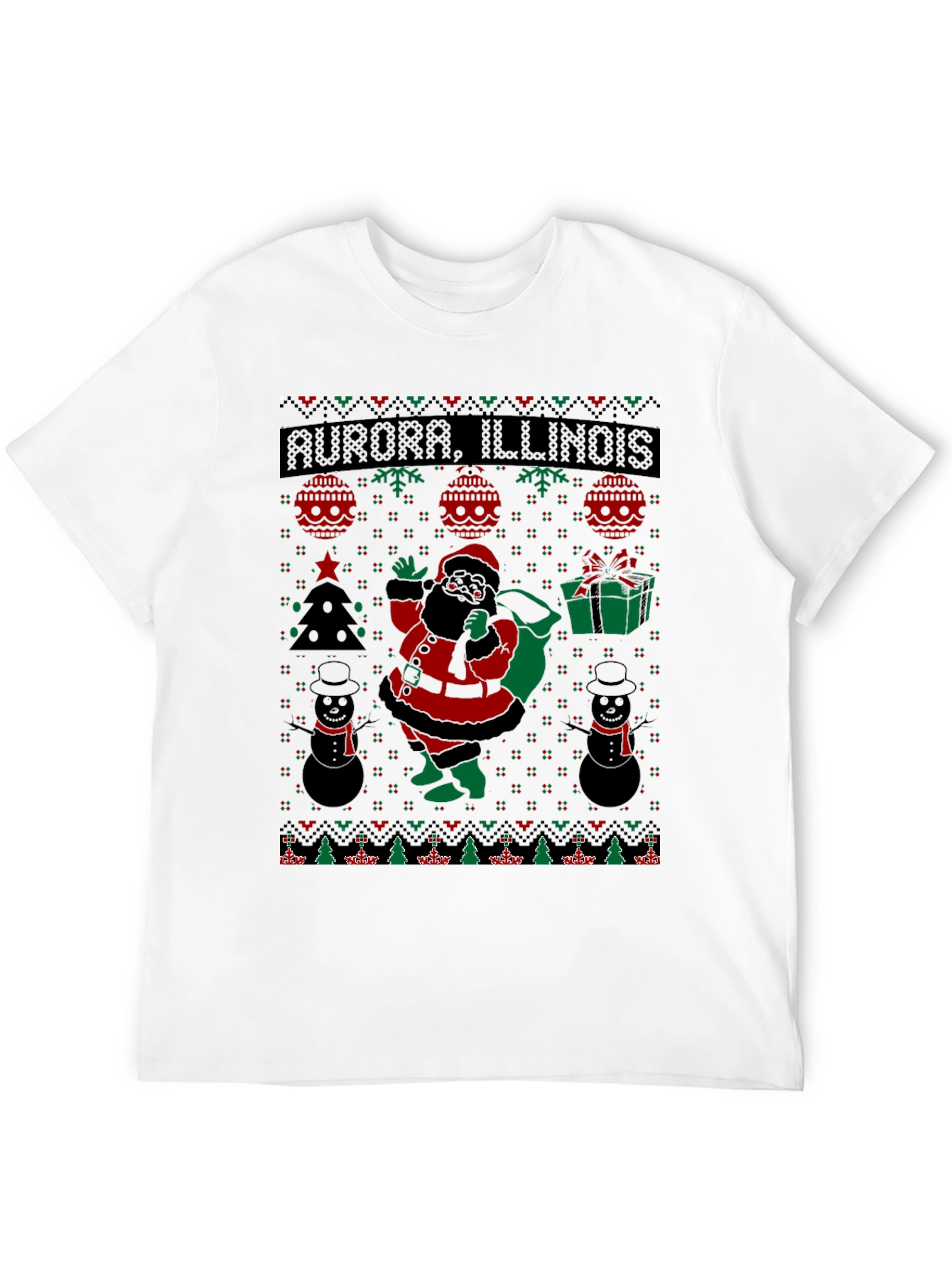 Aurora Illinois Black Santa Christmas T-Shirt