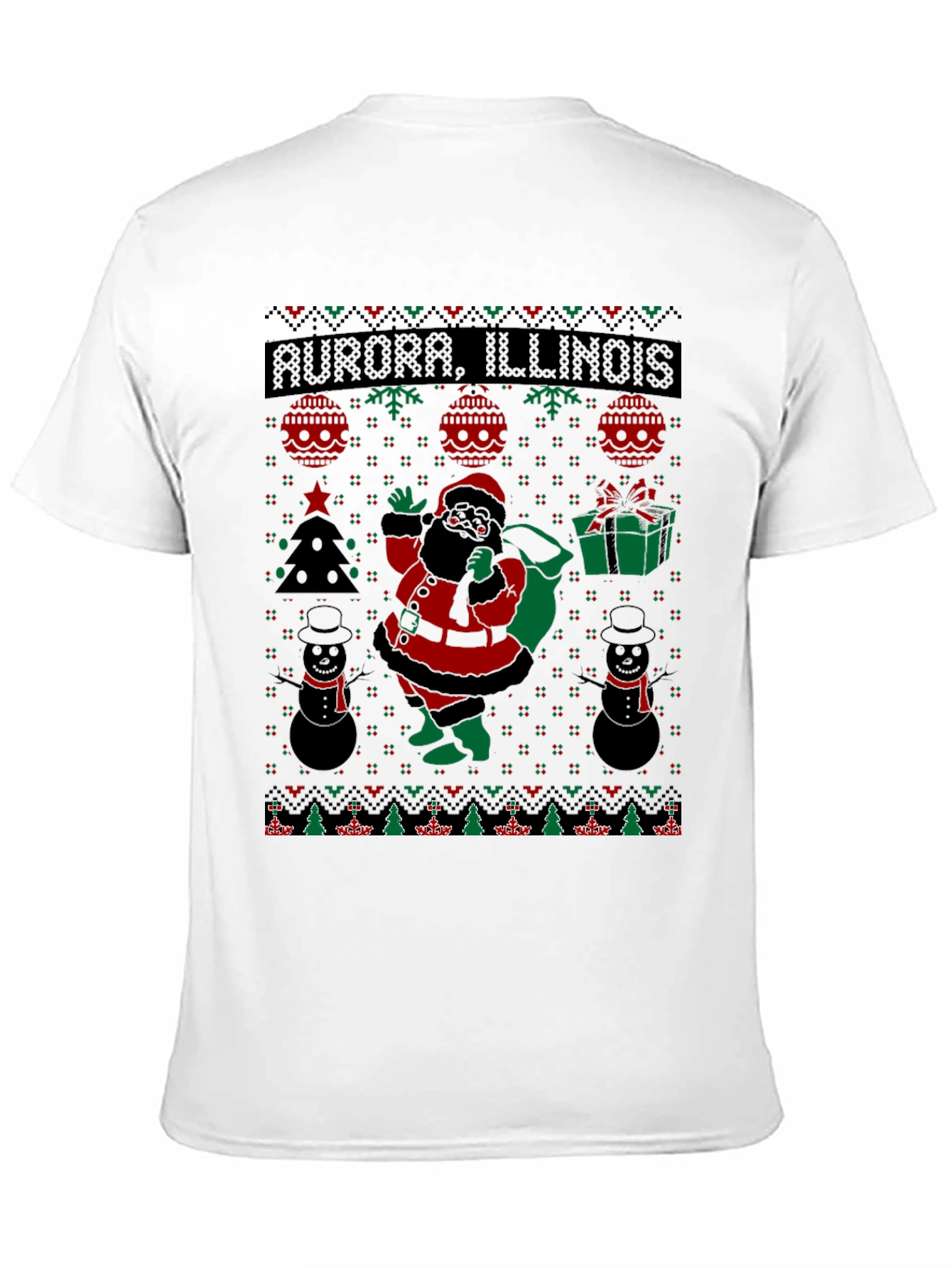Aurora Illinois Black Santa Christmas T-Shirt