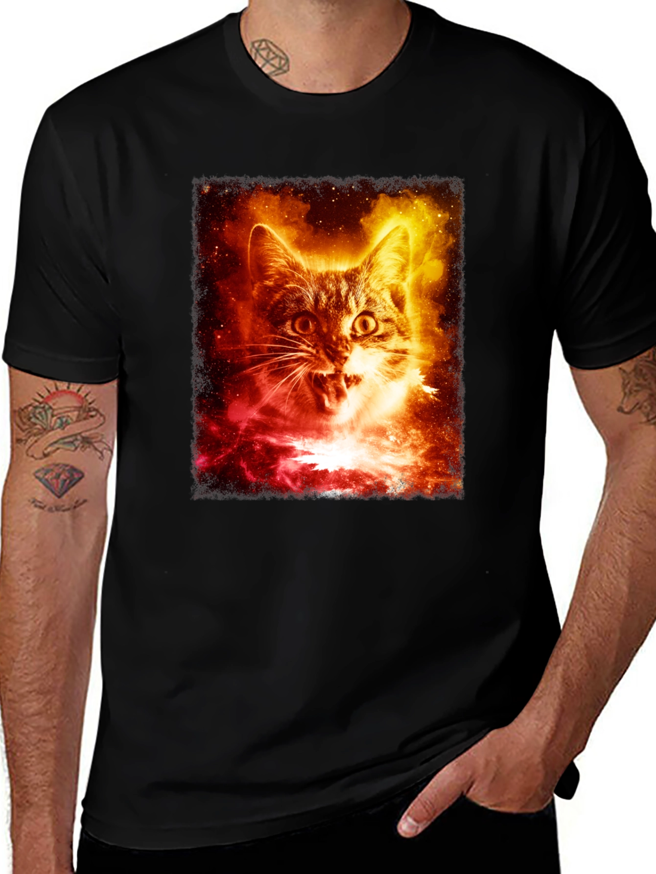 Galaxy Cat Graphic Tee - Unisex Black T-Shirt