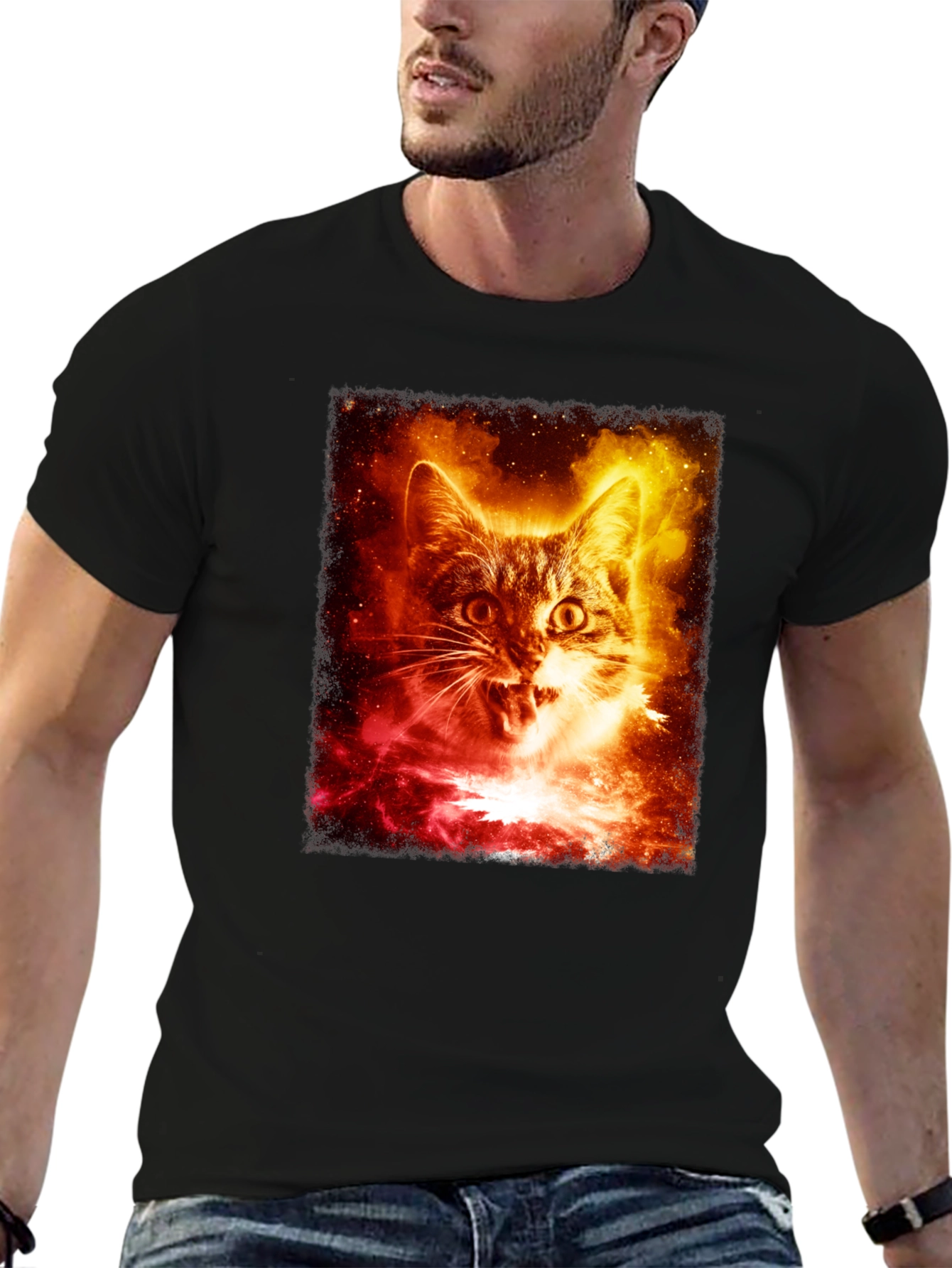 Galaxy Cat Graphic Tee - Unisex Black T-Shirt