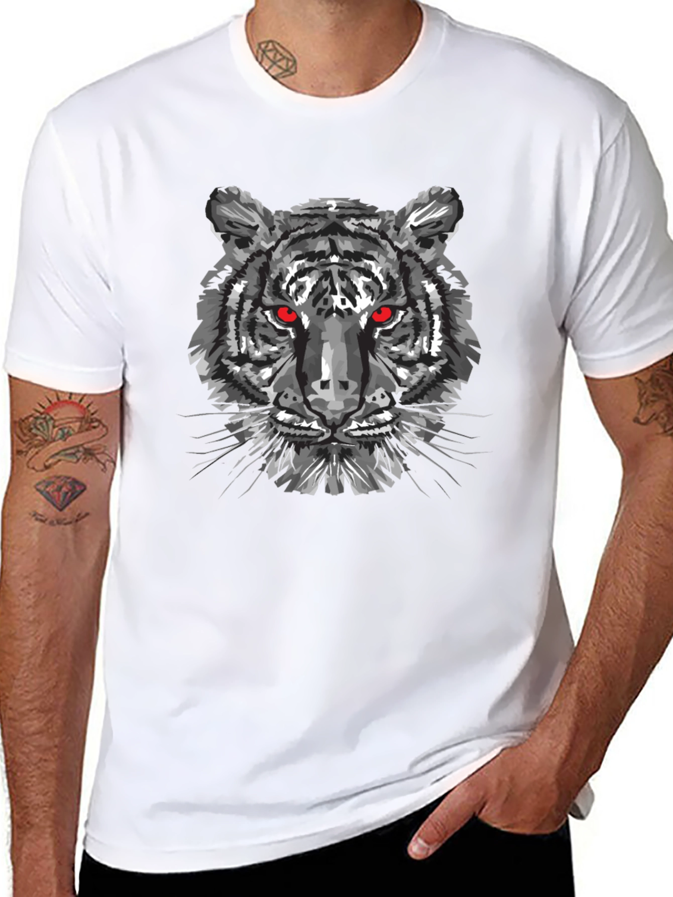 Black Tiger Graphic Tee - Mens Crew Neck T-Shirt