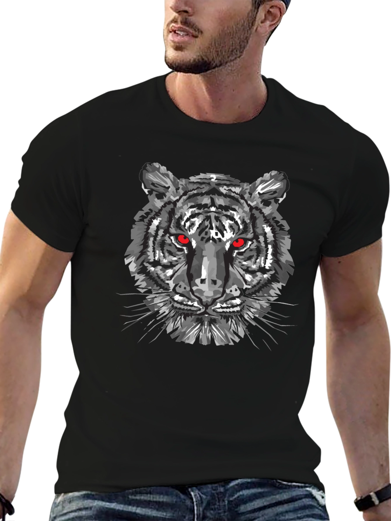 Black Tiger Graphic Tee - Mens Crew Neck T-Shirt