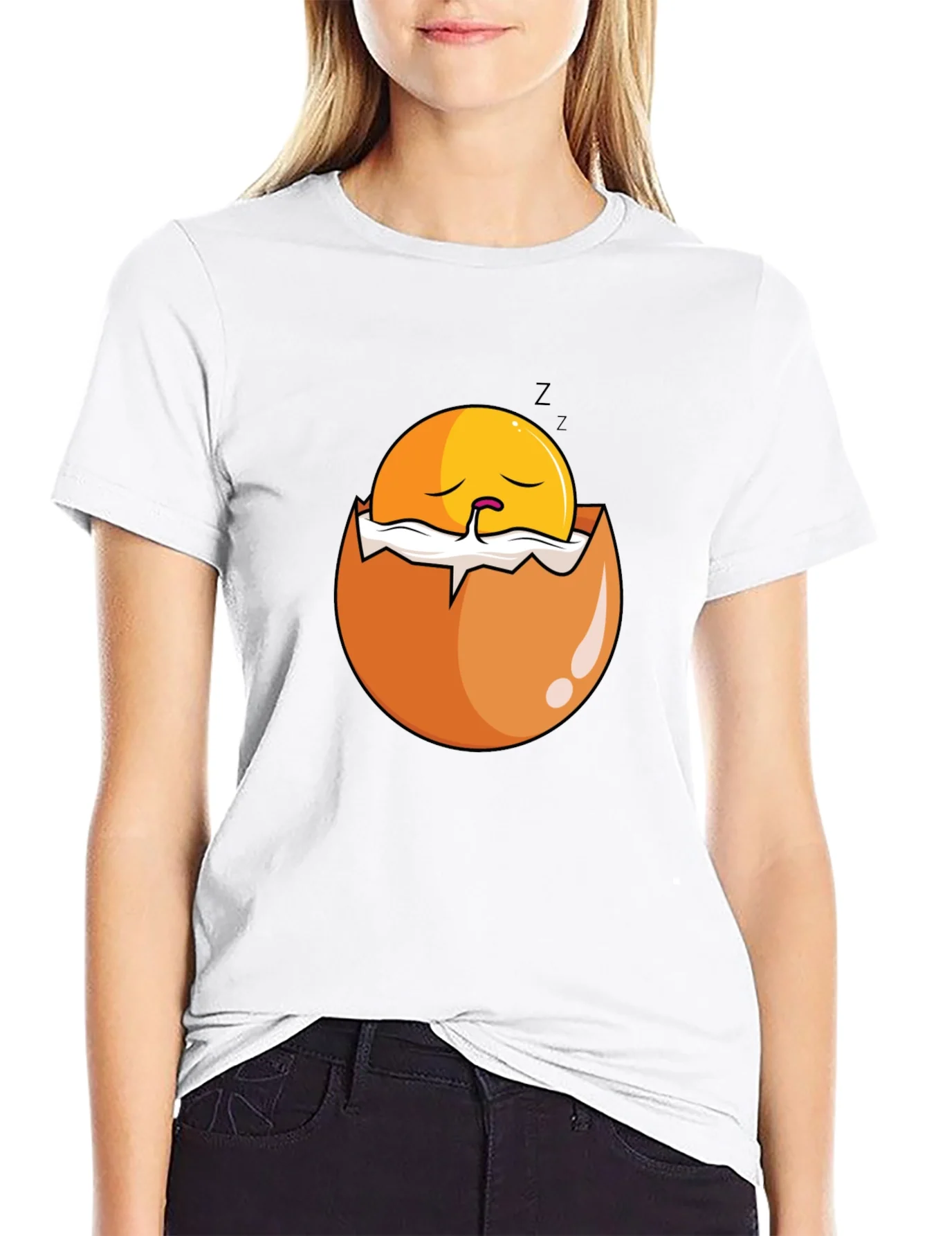 Sleeping Egg Graphic T-Shirt - Black Casual Tee