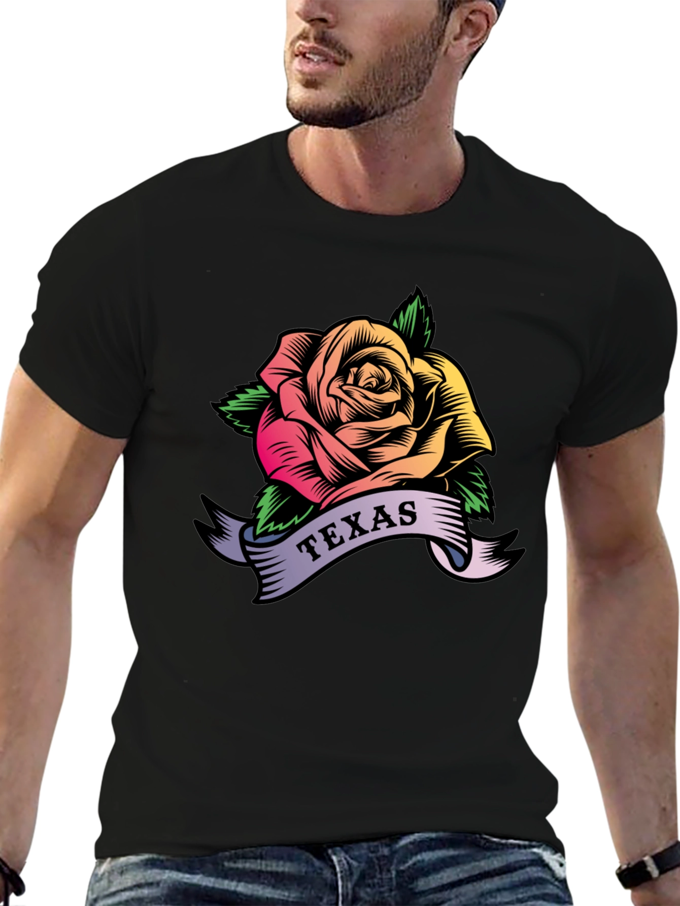 Texas Rose Graphic T-Shirt - Mens Black Tee