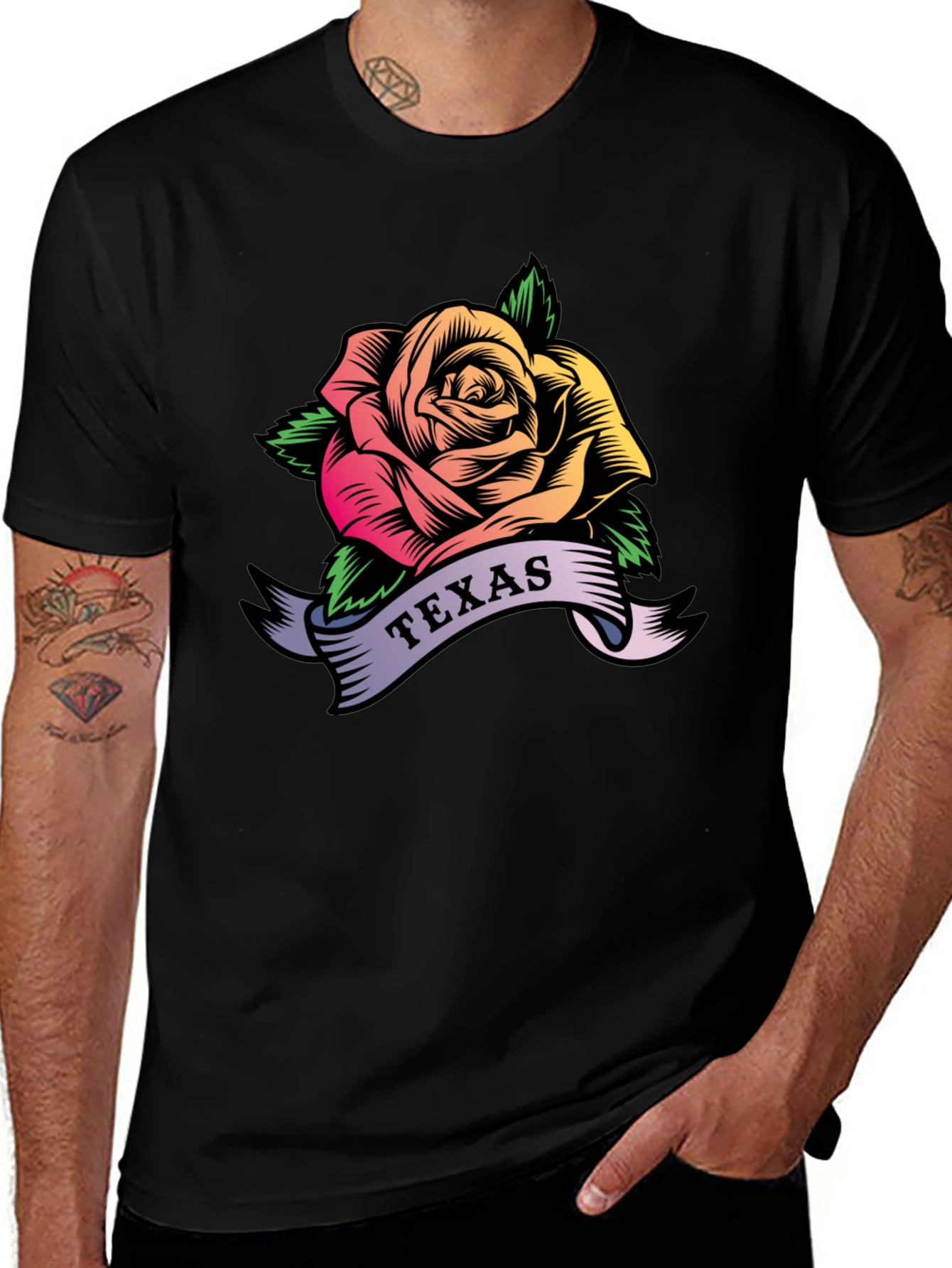 Texas Rose Graphic T-Shirt - Mens Black Tee