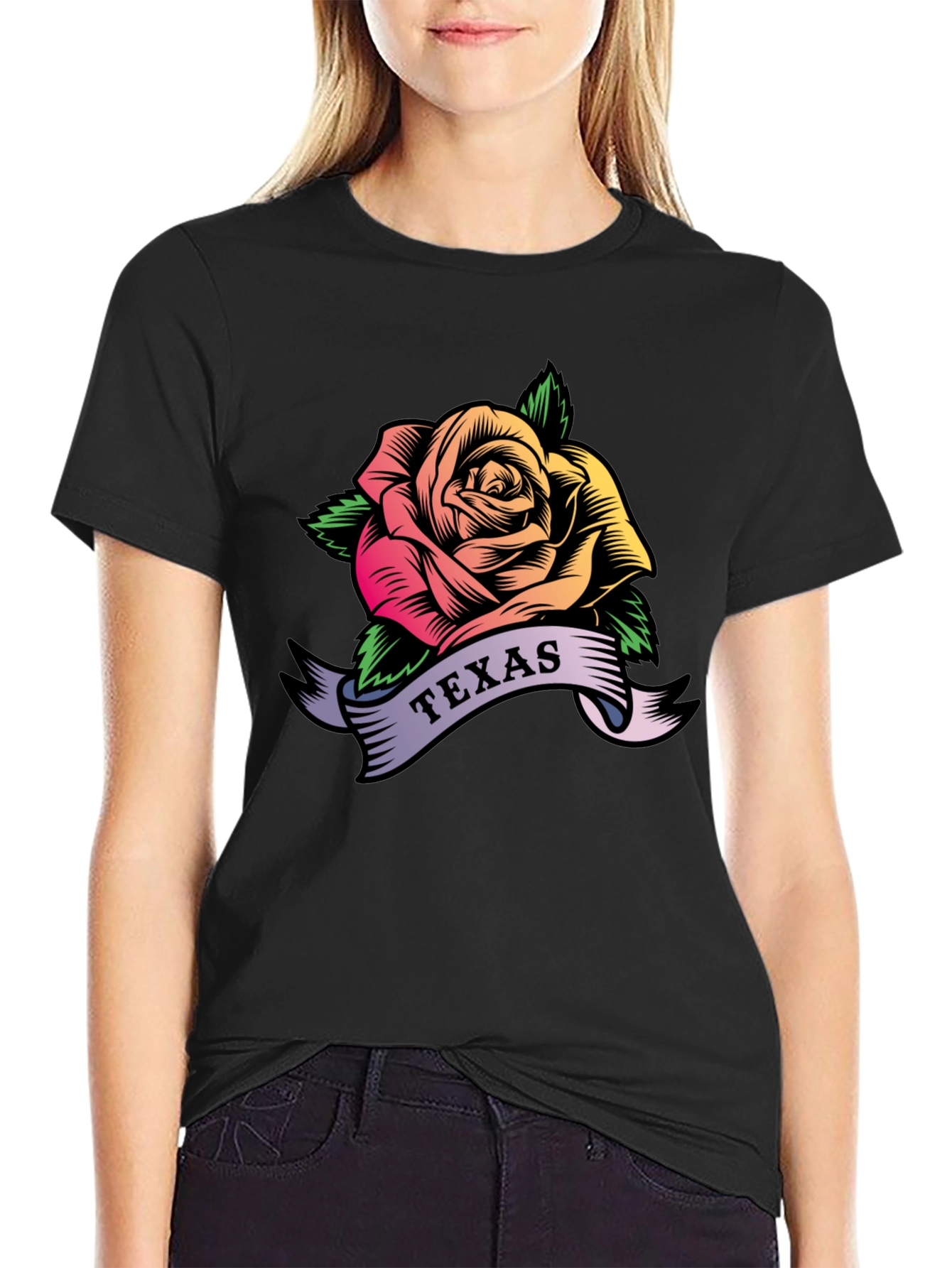 Texas Rose Graphic T-Shirt - Mens Black Tee