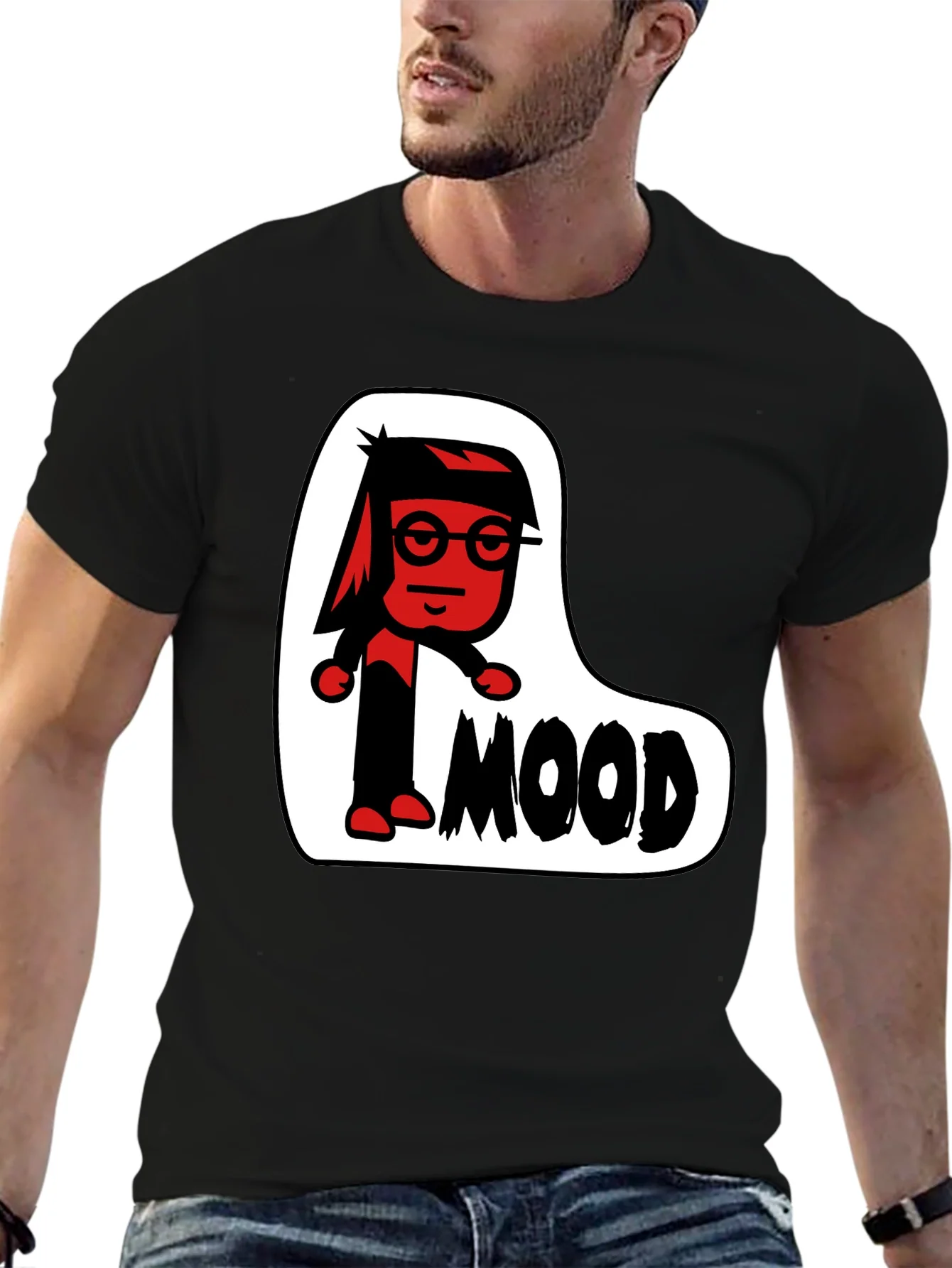 Mood Cartoon Graphic Black T-Shirt