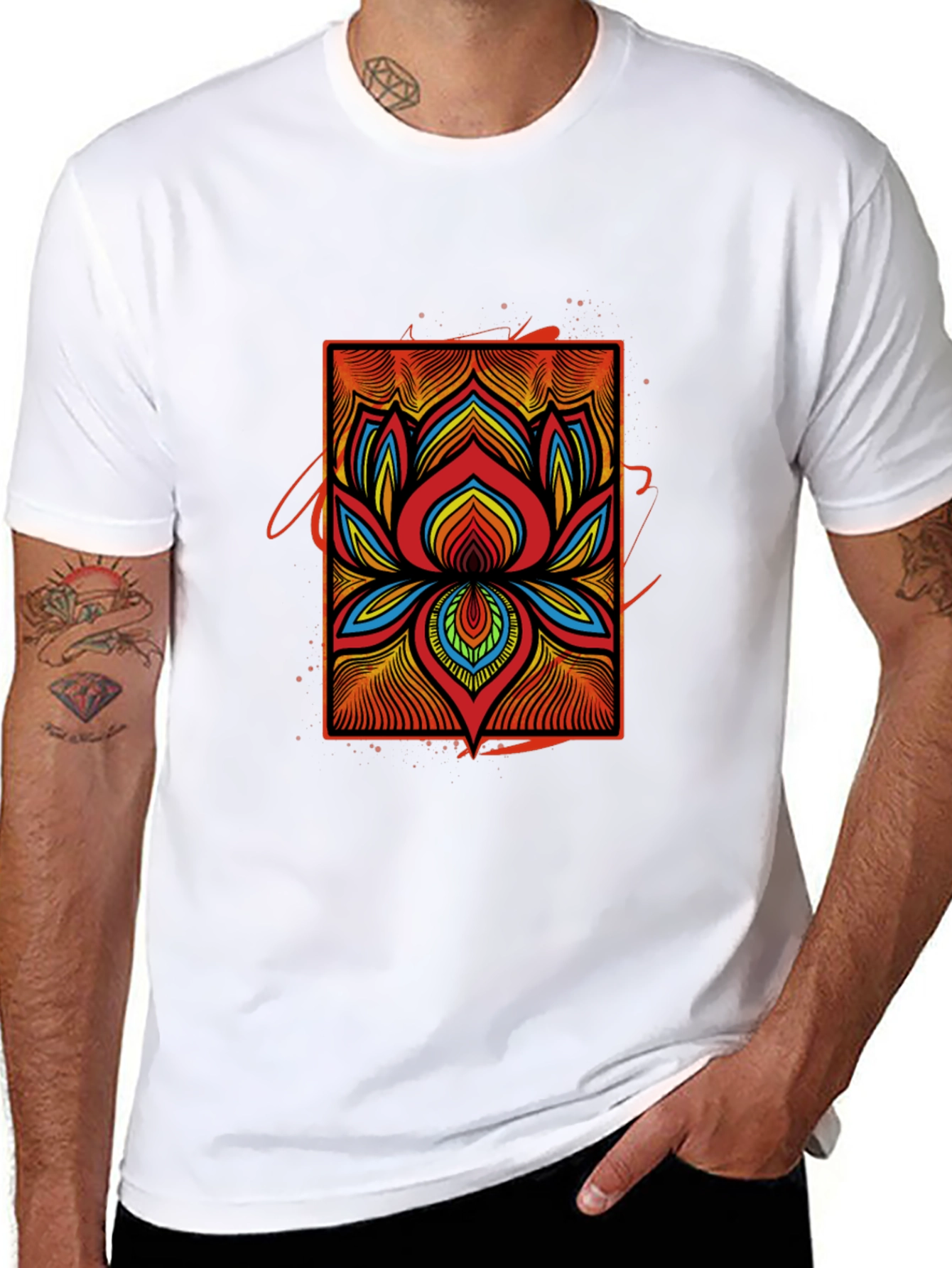 Vibrant Lotus Flower Graphic Tee - Black