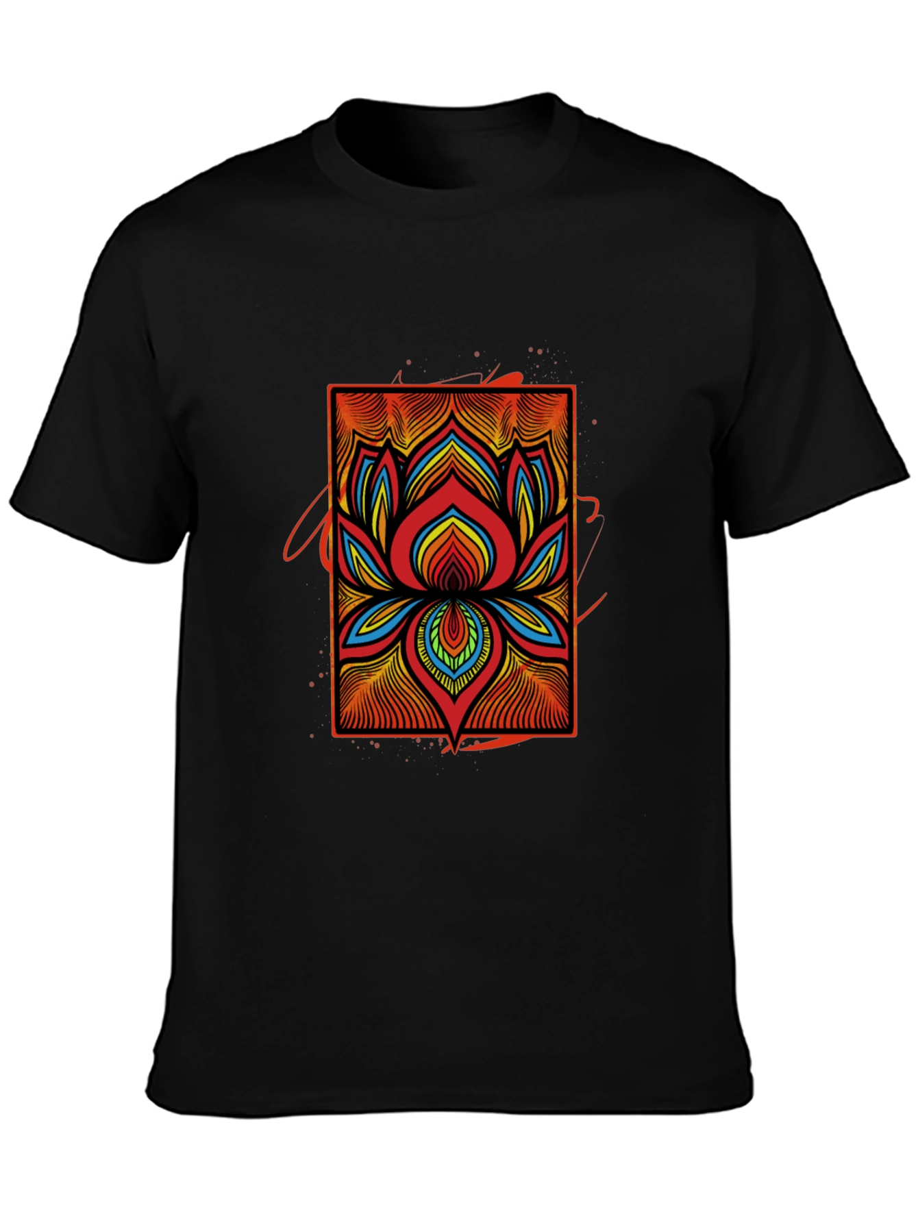Vibrant Lotus Flower Graphic Tee - Black