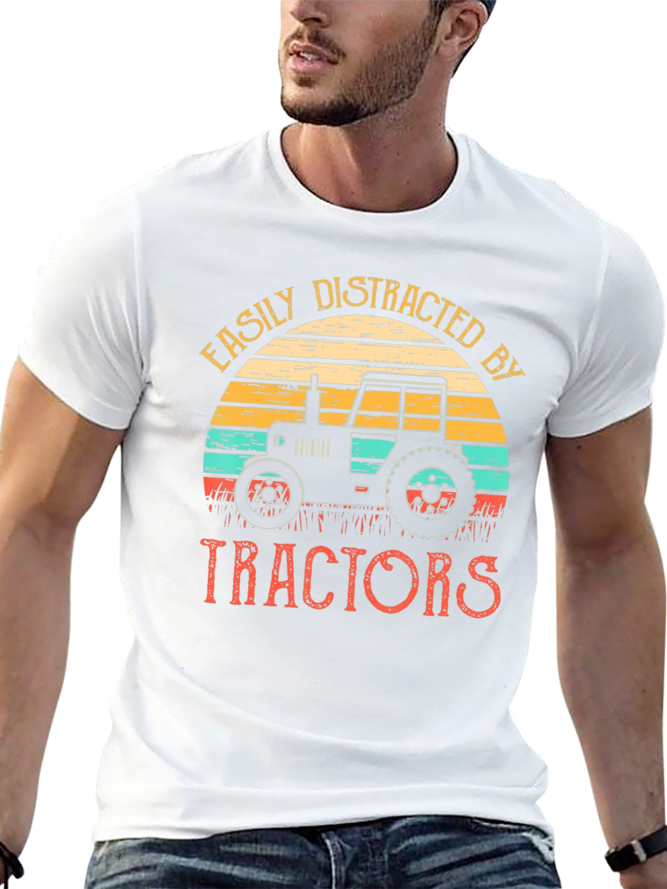 Easily Distracted By Tractors Black T-Shirt