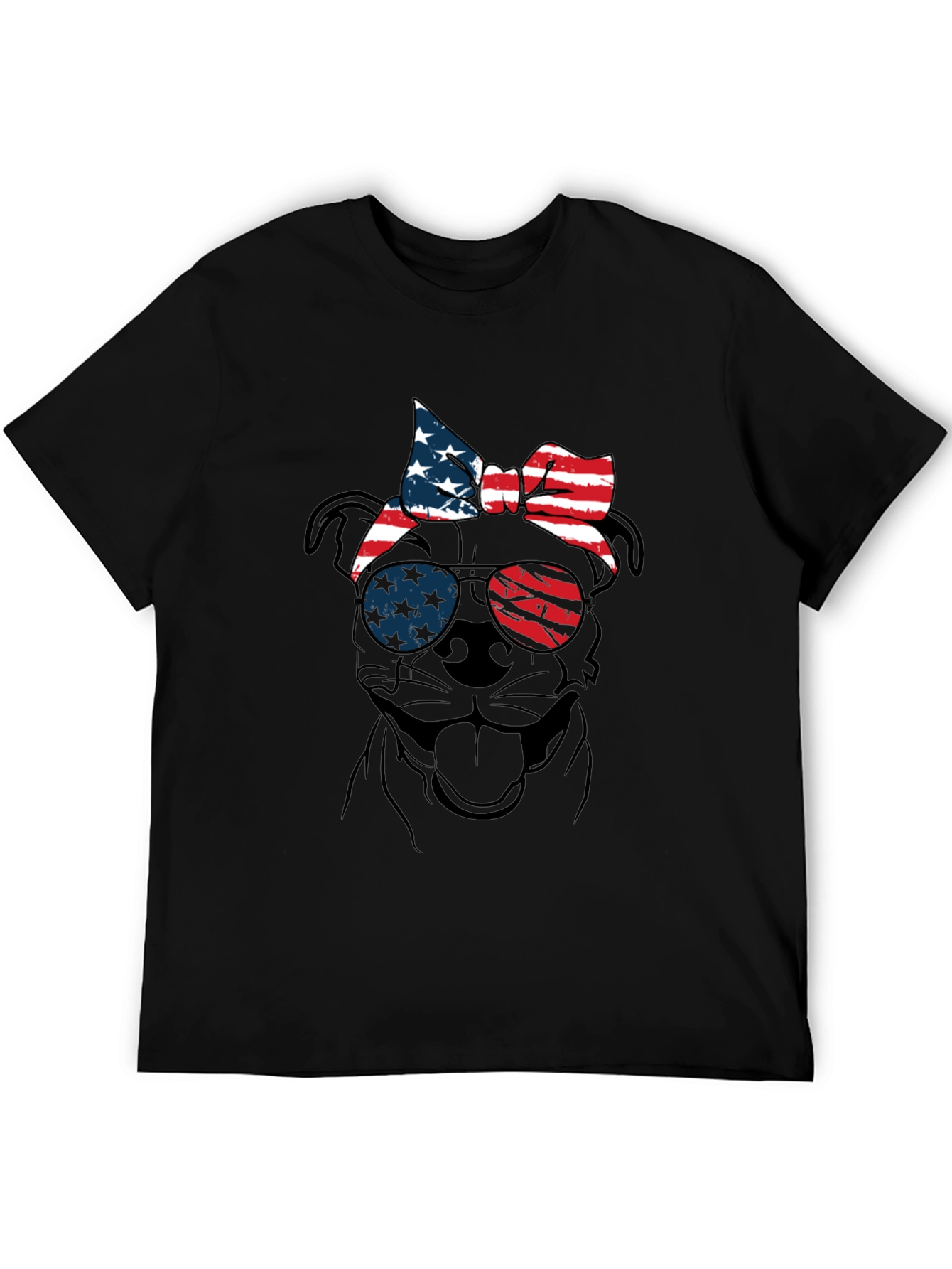 Patriotic Dog T-Shirt - USA Flag Sunglasses & Bandana