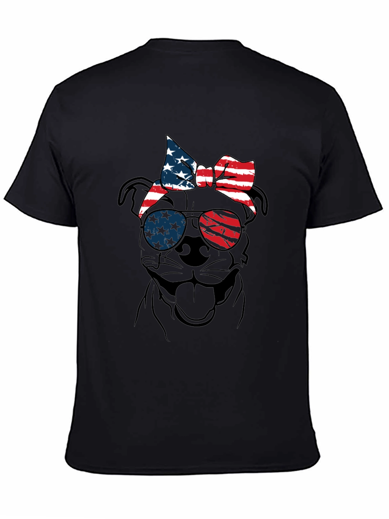 Patriotic Dog T-Shirt - USA Flag Sunglasses & Bandana