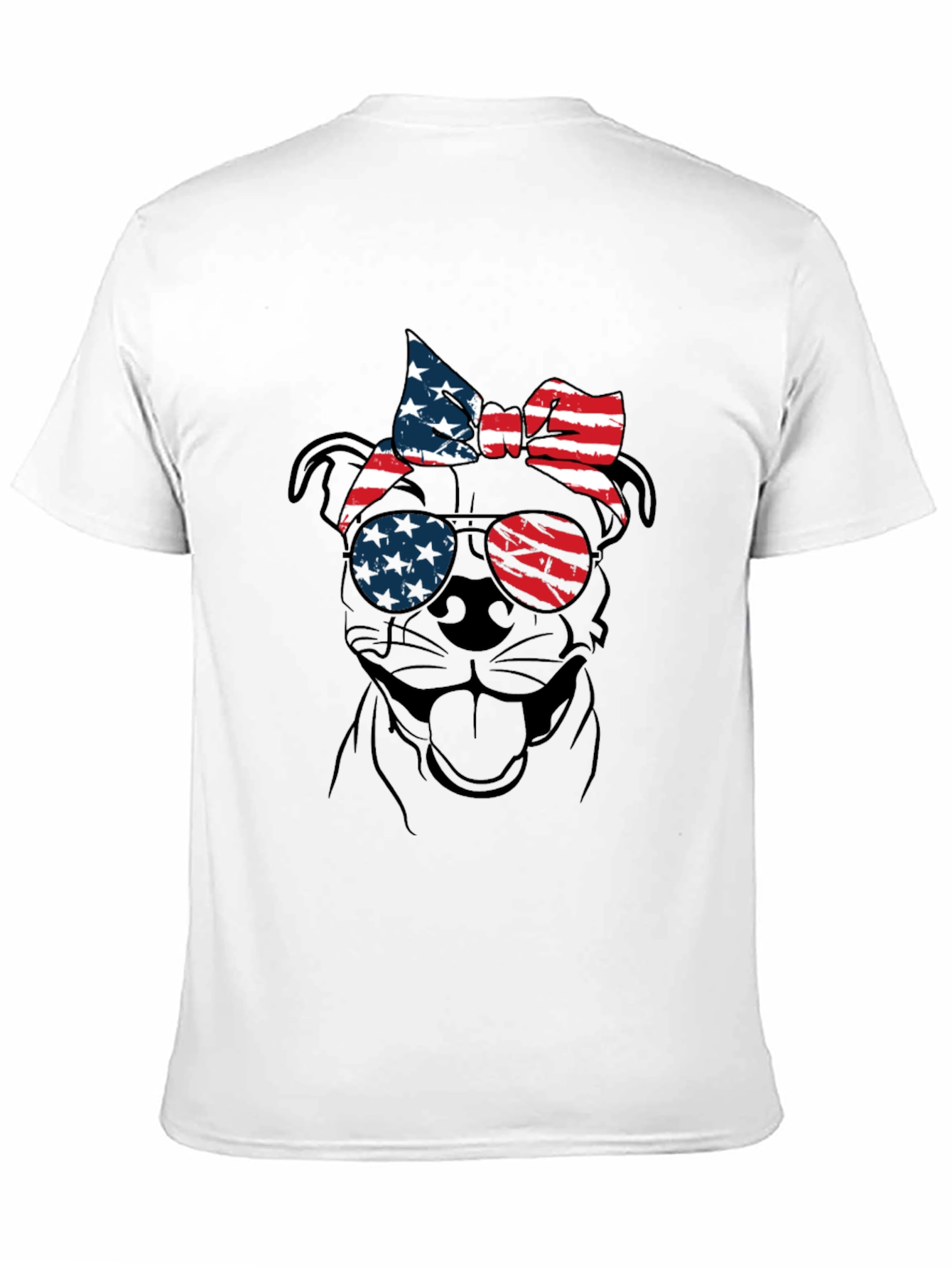 Patriotic Dog T-Shirt - USA Flag Sunglasses & Bandana