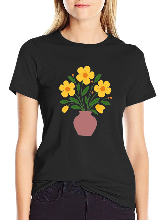 Floral Vase Graphic Tee - Stylish Casual Wear