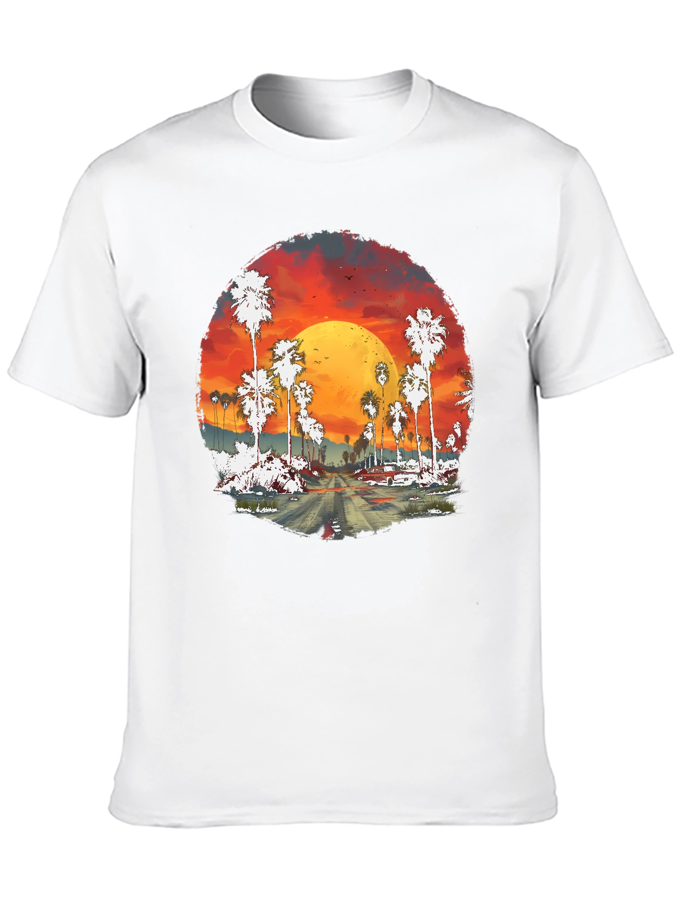 Sunset Palms Graphic Tee - Retro Style