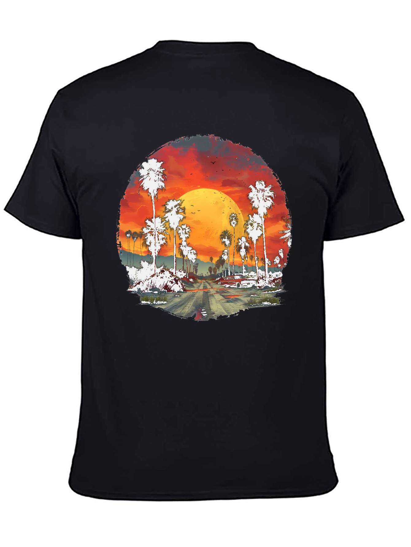 Sunset Palms Graphic Tee - Retro Style