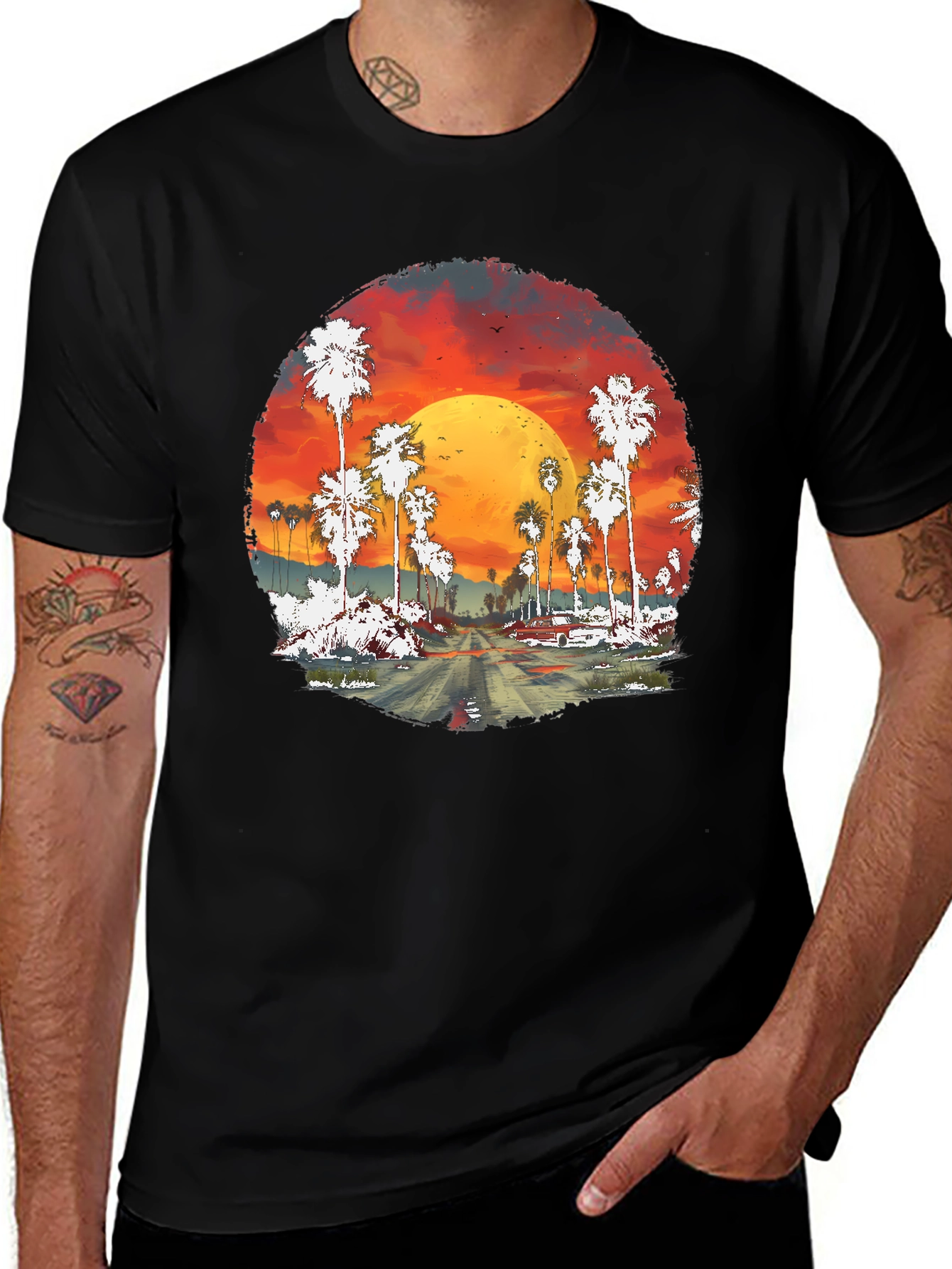 Sunset Palms Graphic Tee - Retro Style