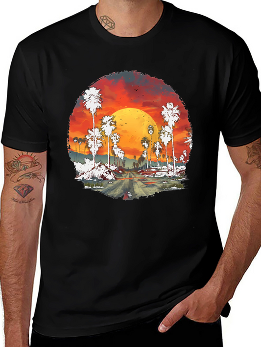Sunset Palms Graphic Tee - Retro Style