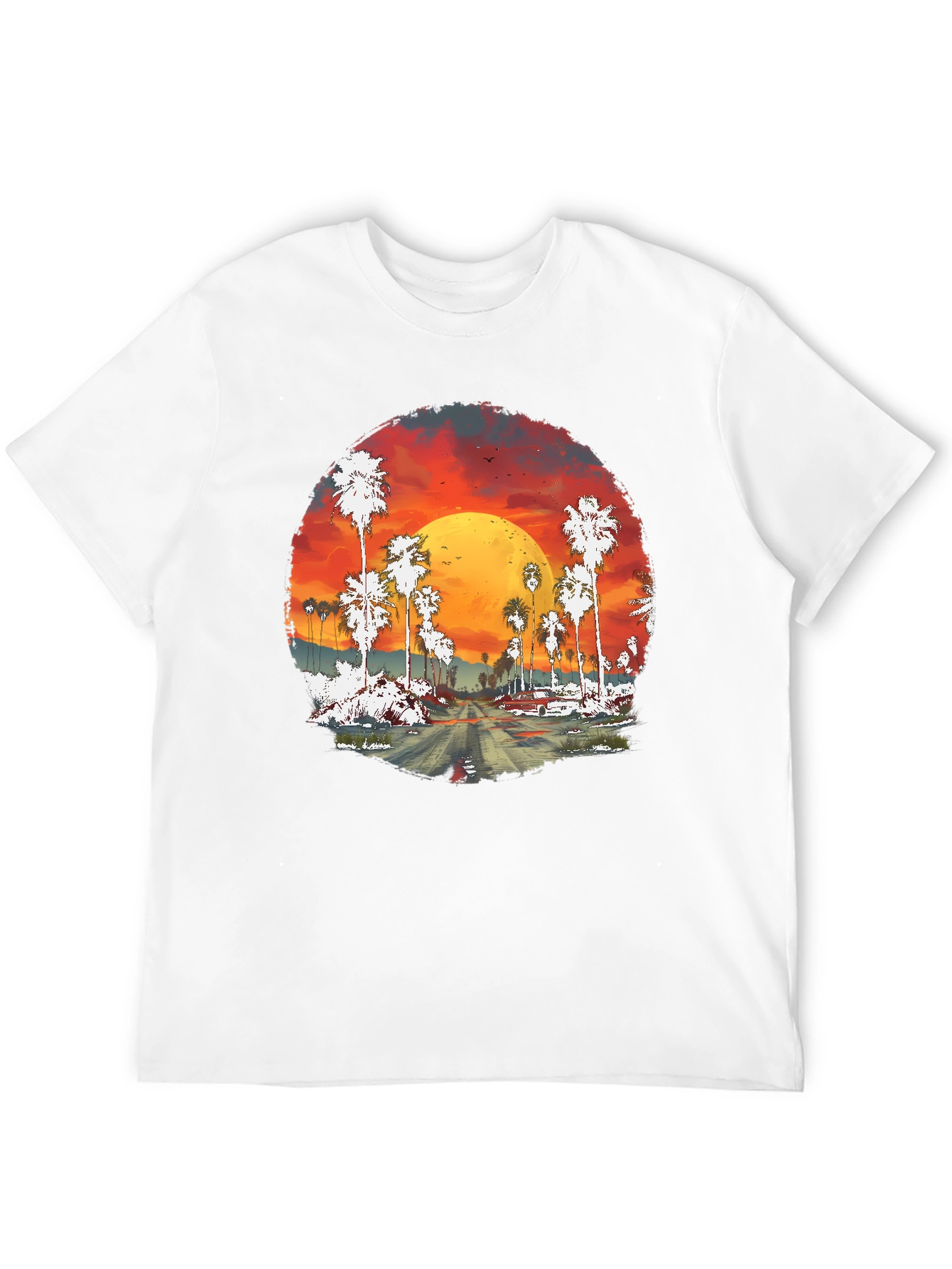 Sunset Palms Graphic Tee - Retro Style