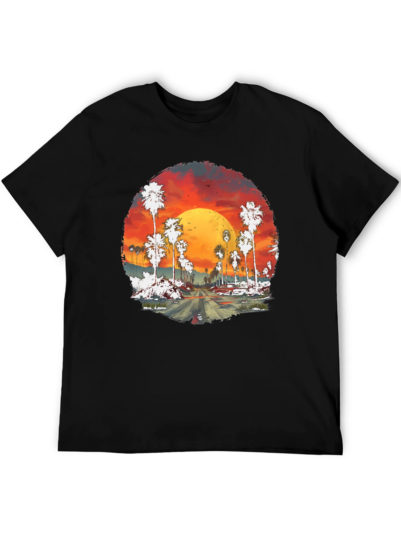 Sunset Palms Graphic Tee - Retro Style