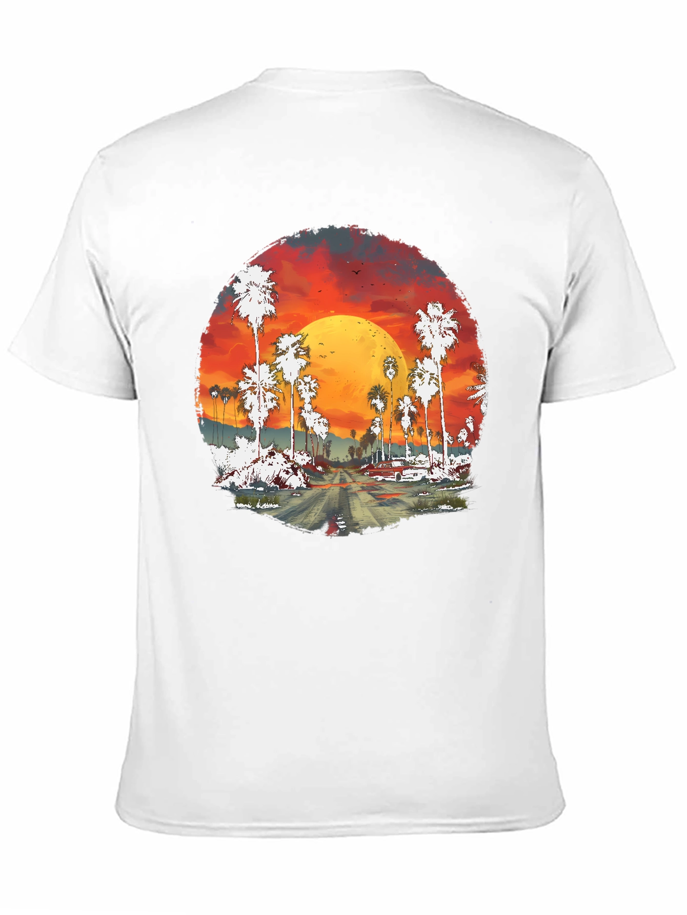Sunset Palms Graphic Tee - Retro Style