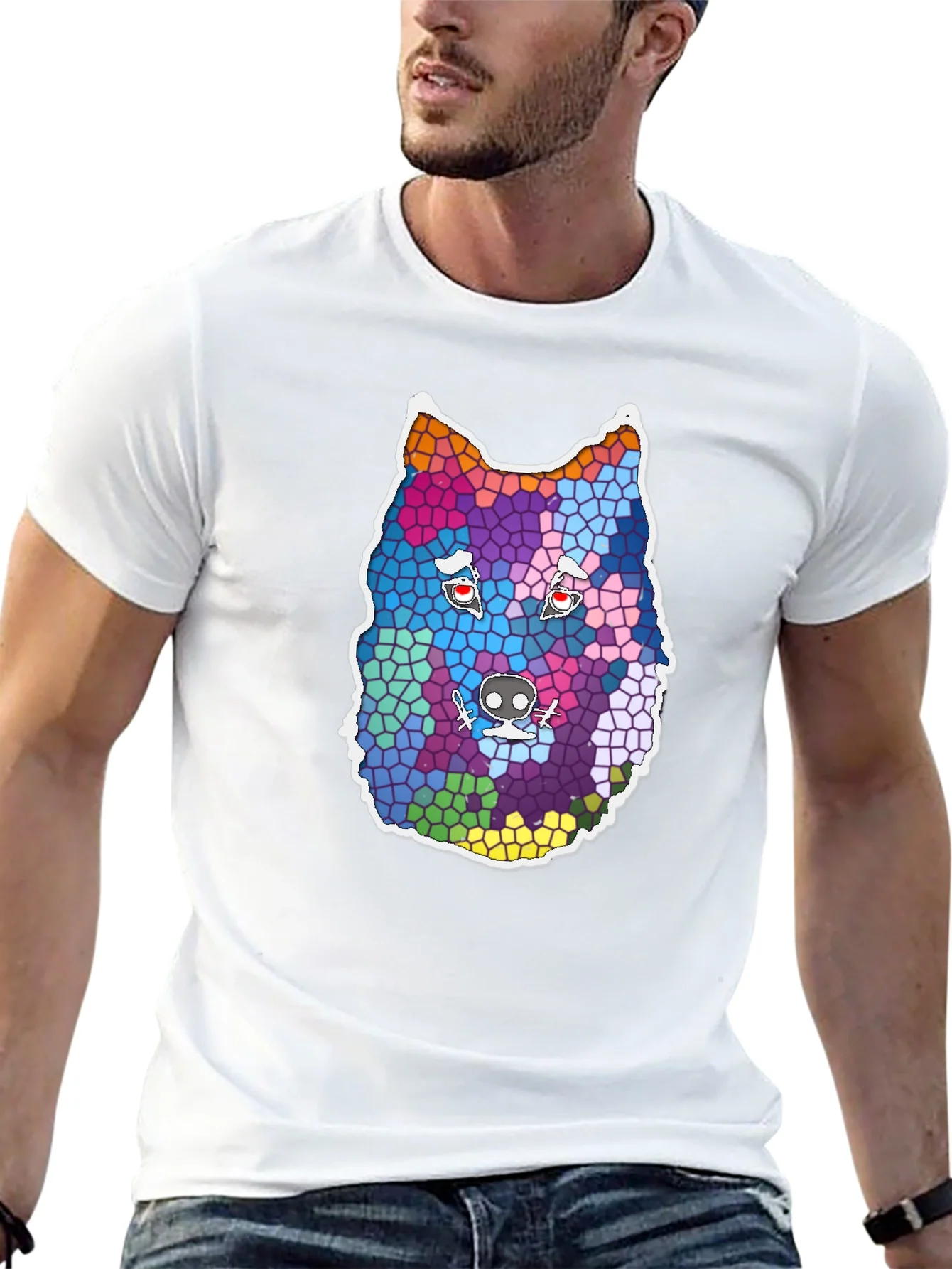 Wolf Mosaic Graphic Tee - Cool Animal Design