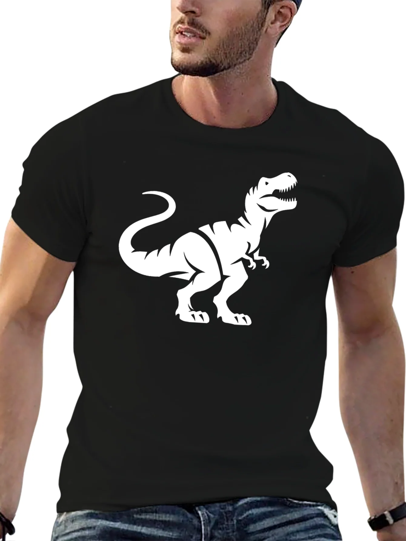 Dinosaur Graphic Tee - Black Cotton T-Shirt