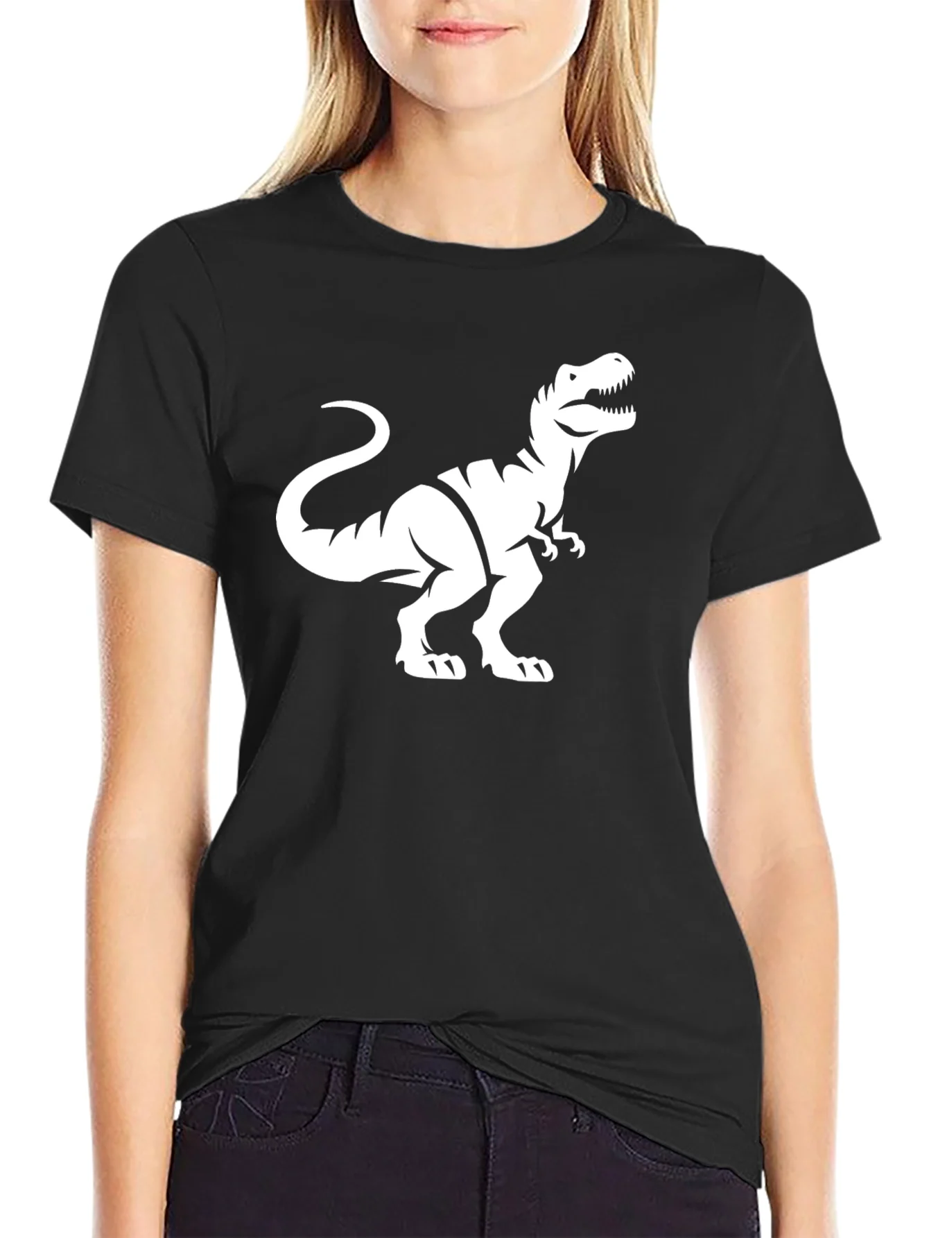 Dinosaur Graphic Tee - Black Cotton T-Shirt