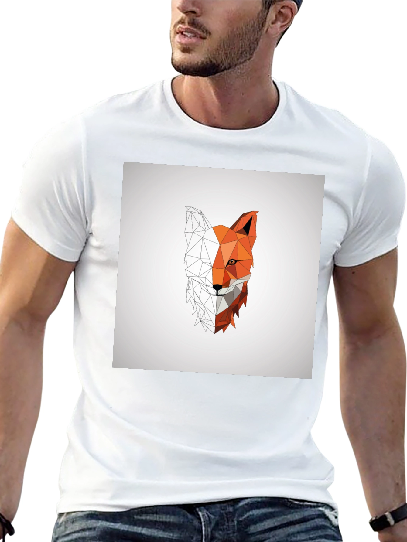 Geometric Fox Graphic Tee - Modern Polygon Design