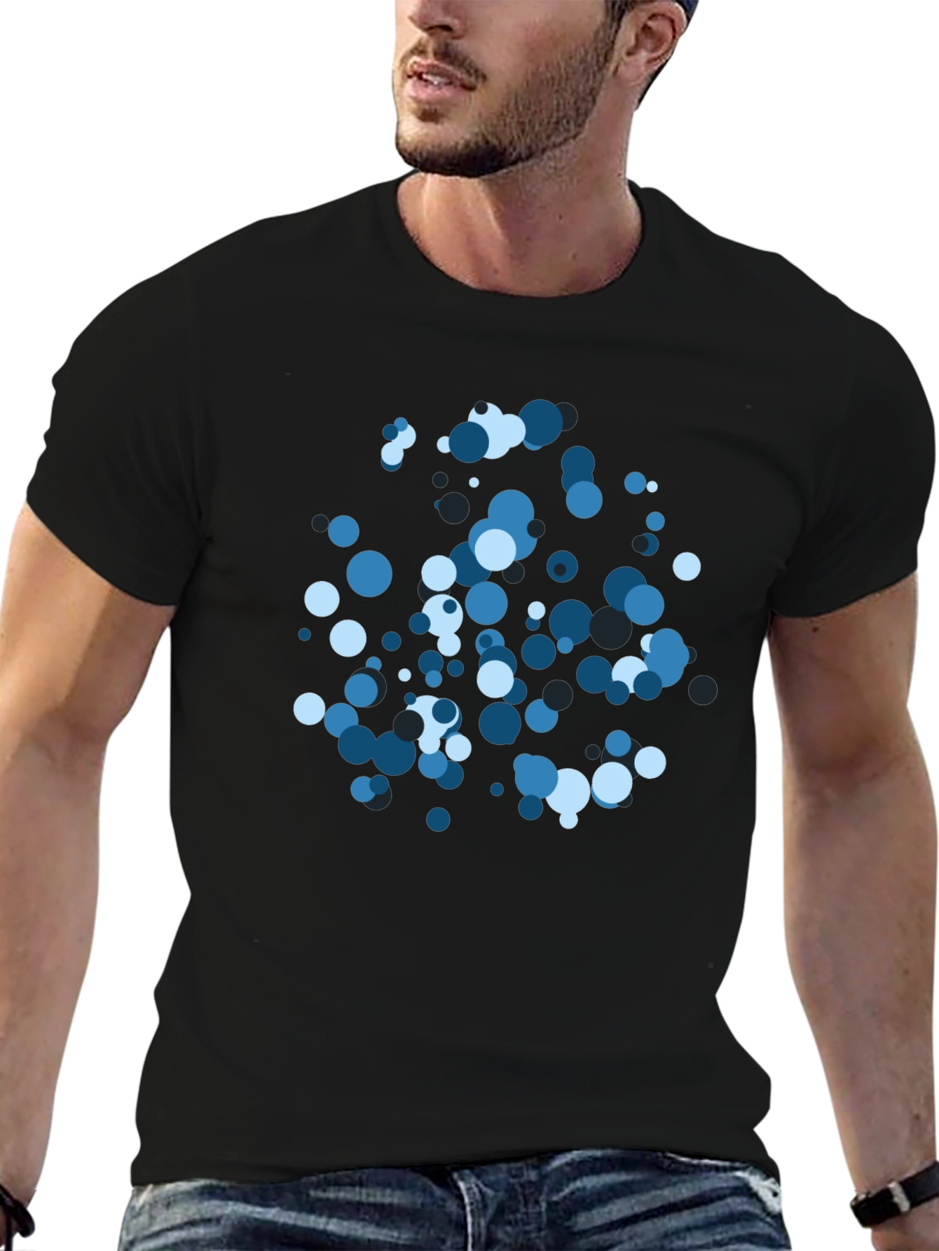 Cool Blue Circle Pattern Black T-Shirt