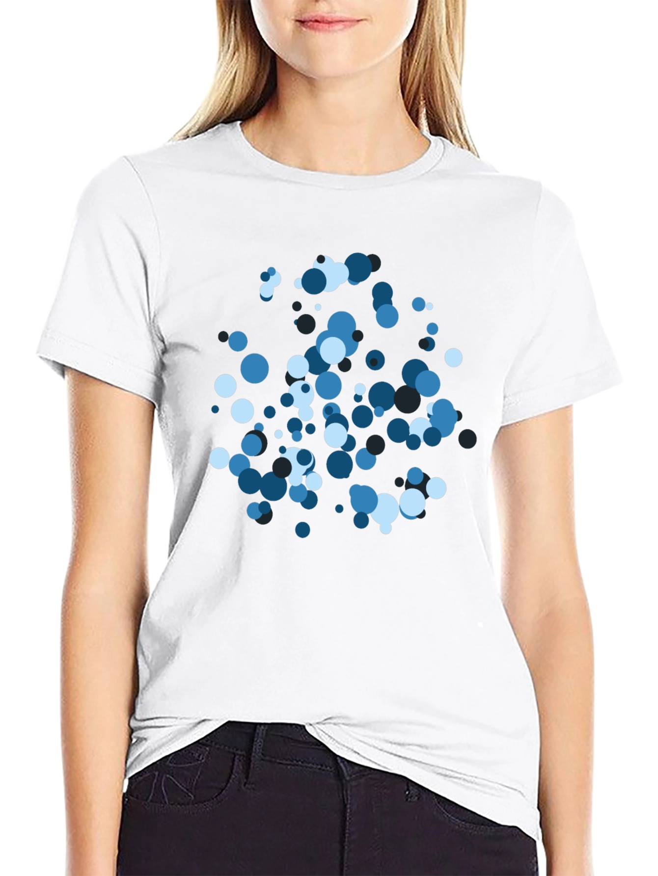 Cool Blue Circle Pattern Black T-Shirt