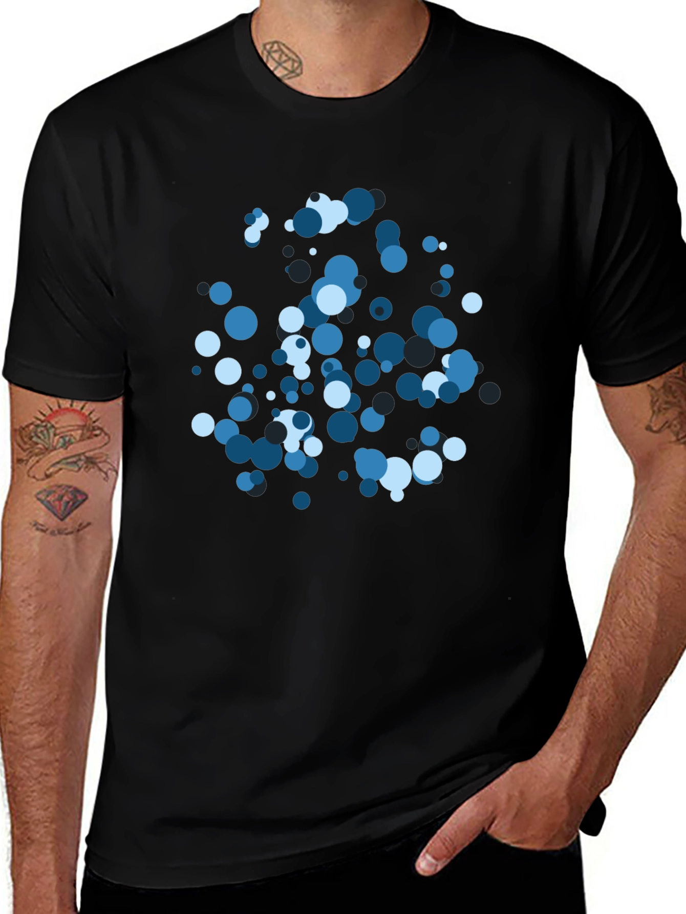 Cool Blue Circle Pattern Black T-Shirt