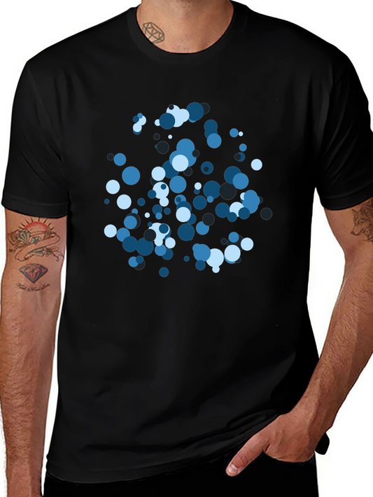 Cool Blue Circle Pattern Black T-Shirt