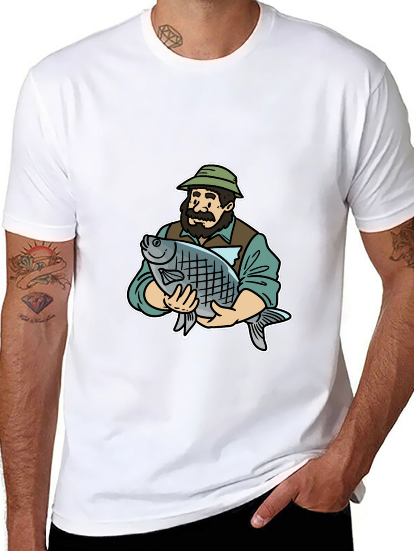 Fisherman Holding Fish Graphic Tee