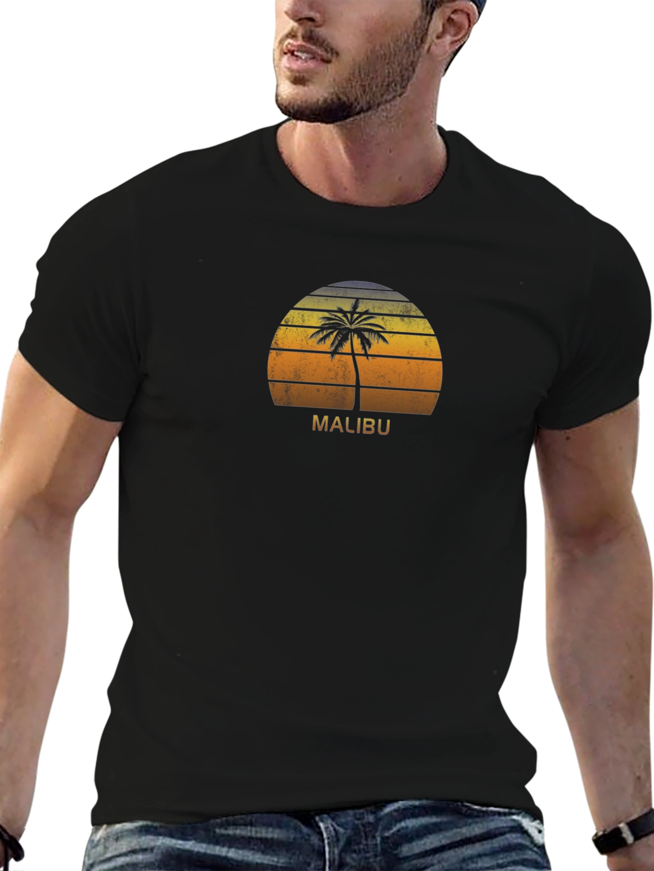 Malibu Palm Tree Sunset T-Shirt - Retro Beach Vibes