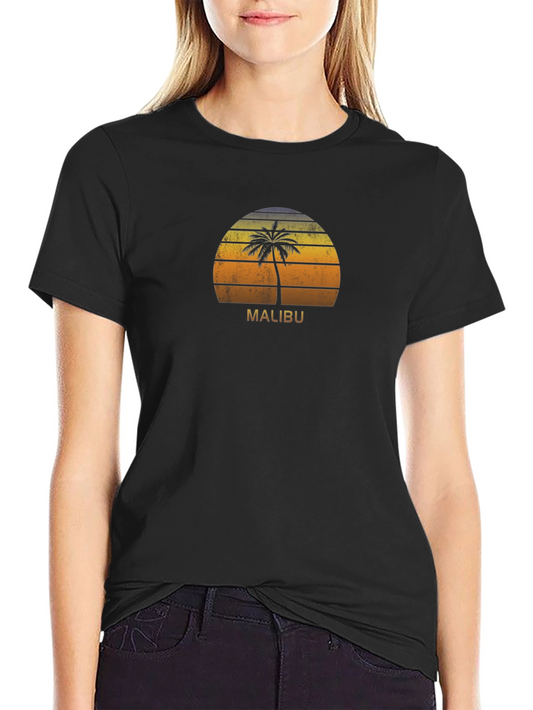 Malibu Palm Tree Sunset T-Shirt - Retro Beach Vibes