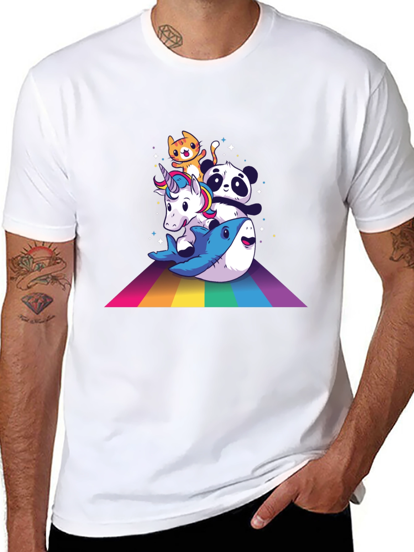 Rainbow Animals Black T-Shirt
