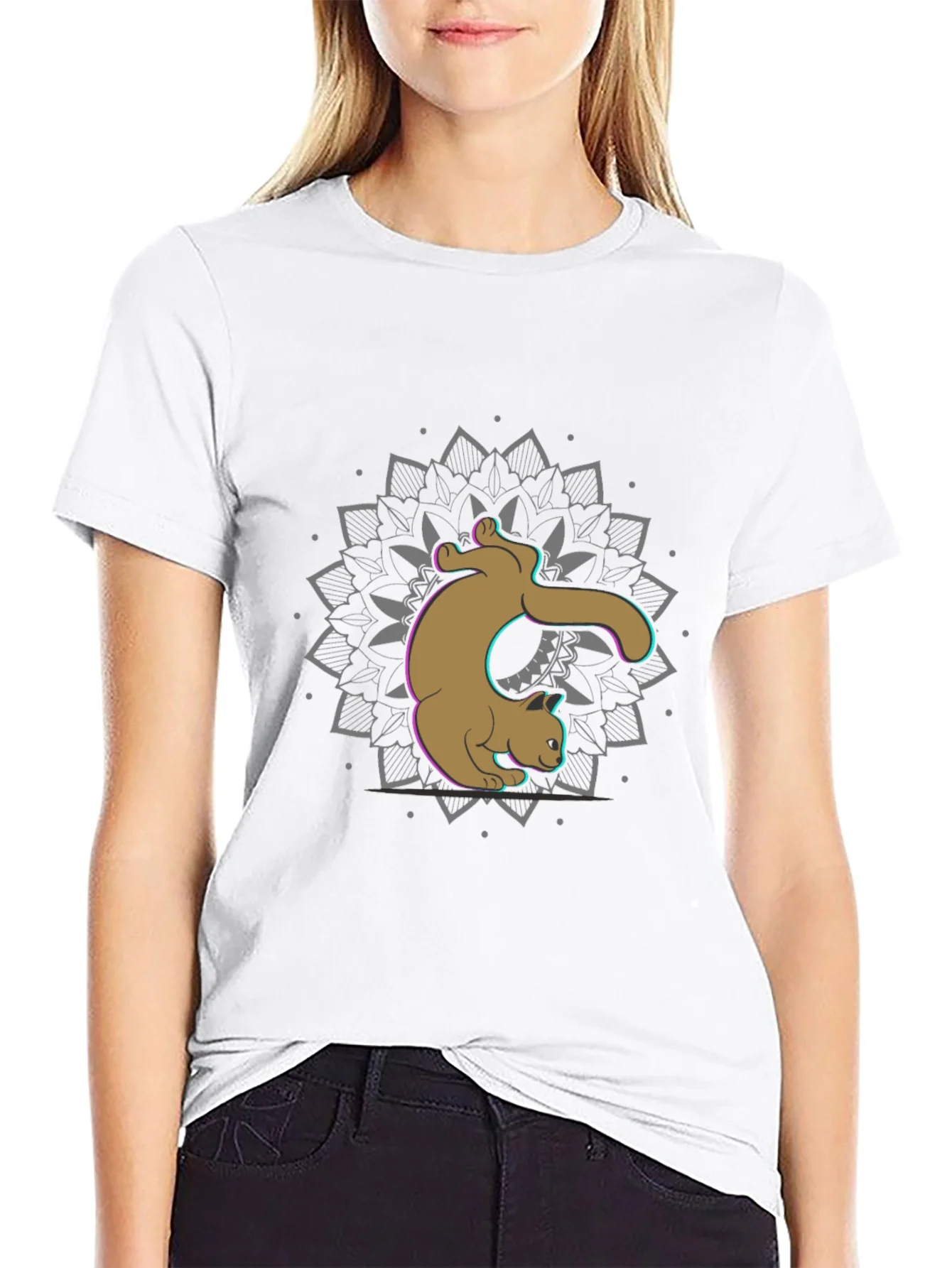 Cat Mandala Graphic Tee - Black