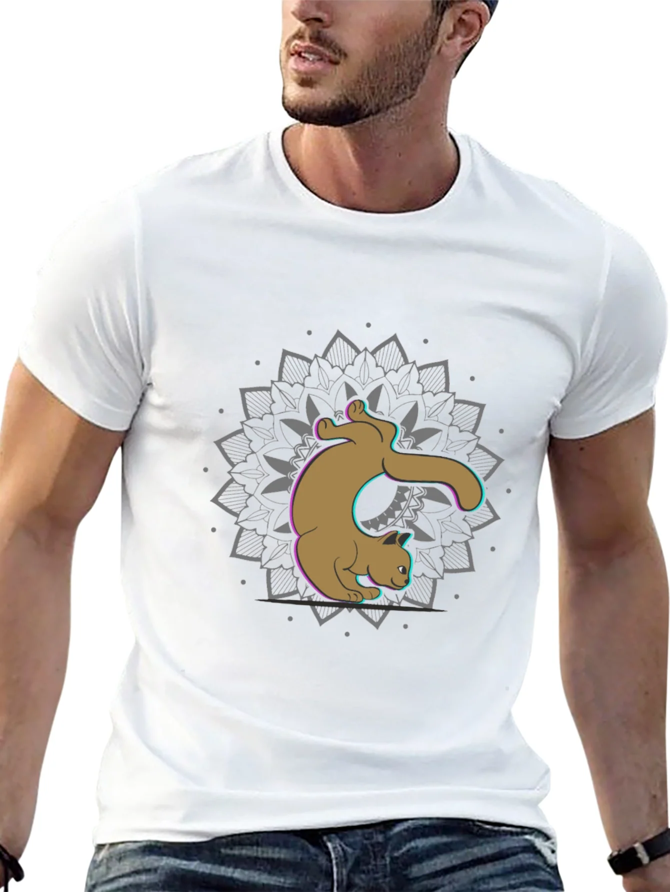 Cat Mandala Graphic Tee - Black