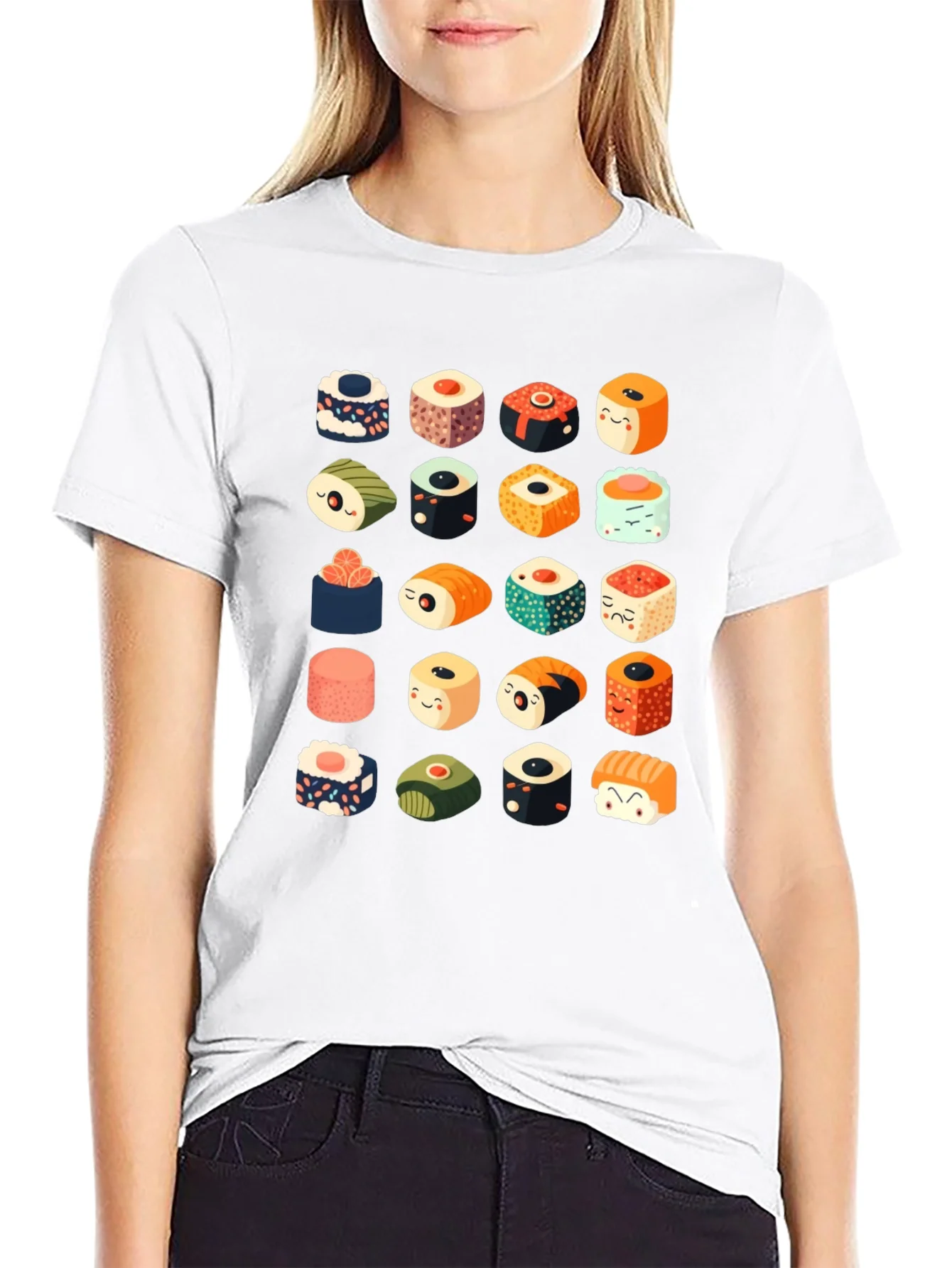 Sushi Pattern Black T-Shirt