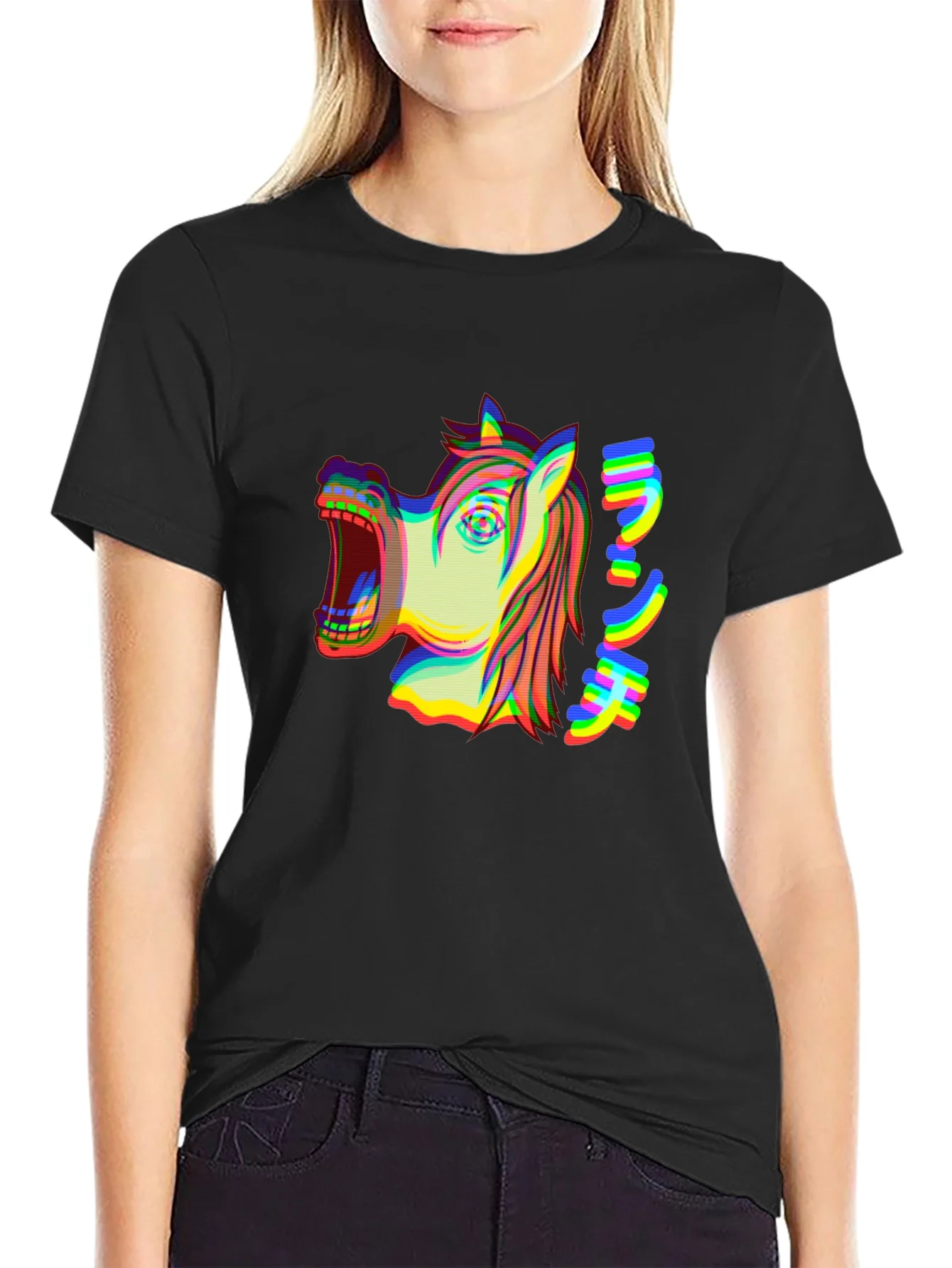 Distorted Horse Graphic Tee - Black