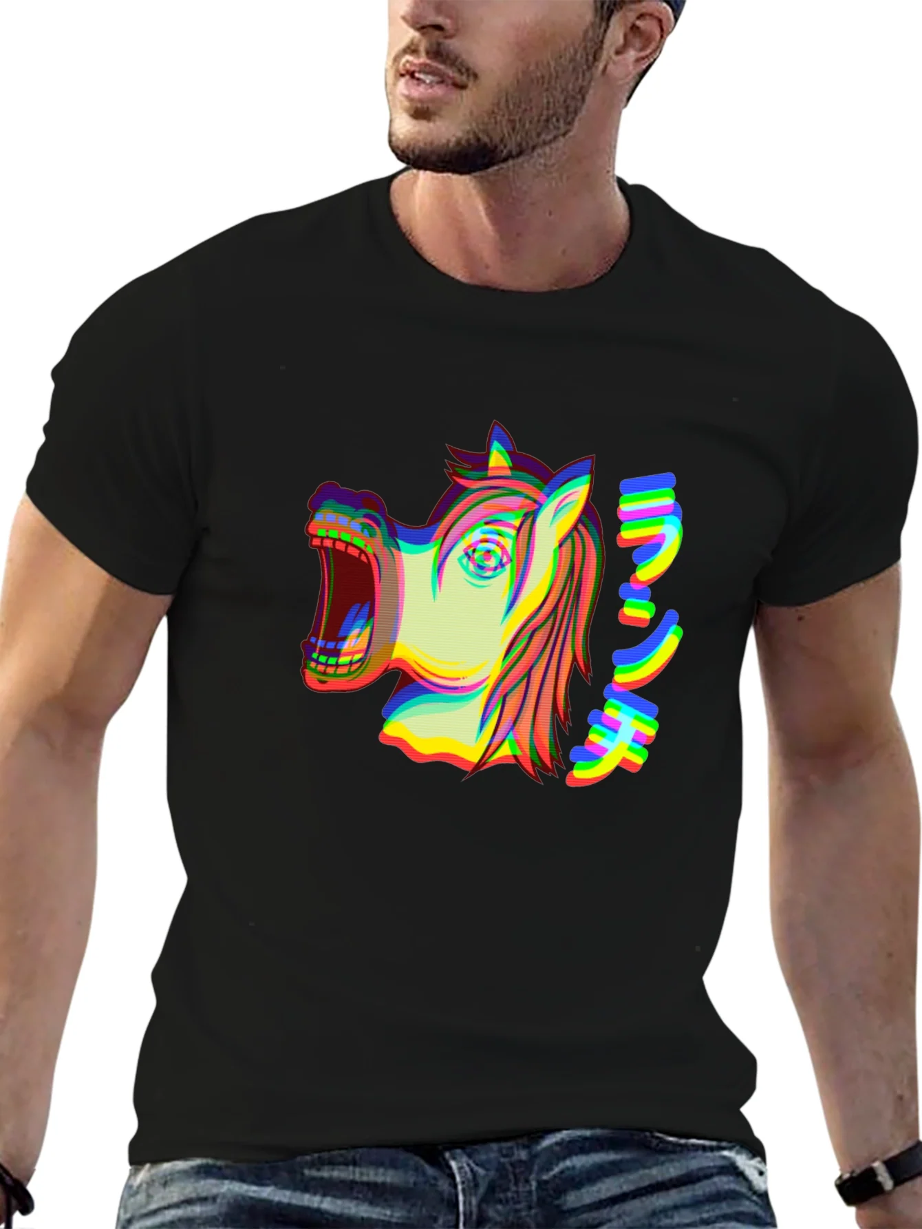 Distorted Horse Graphic Tee - Black