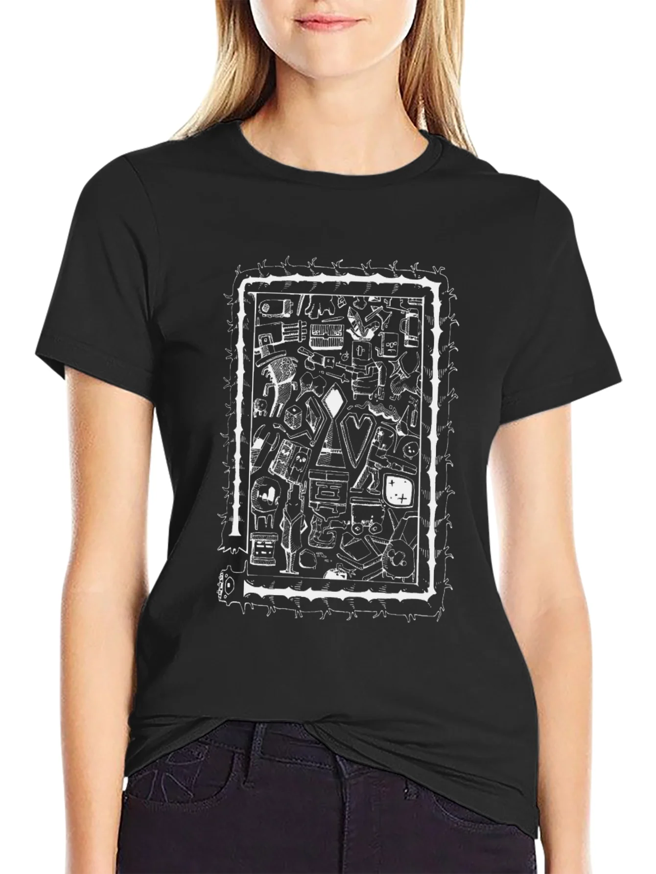 Abstract Print Black Crew Neck T-Shirt