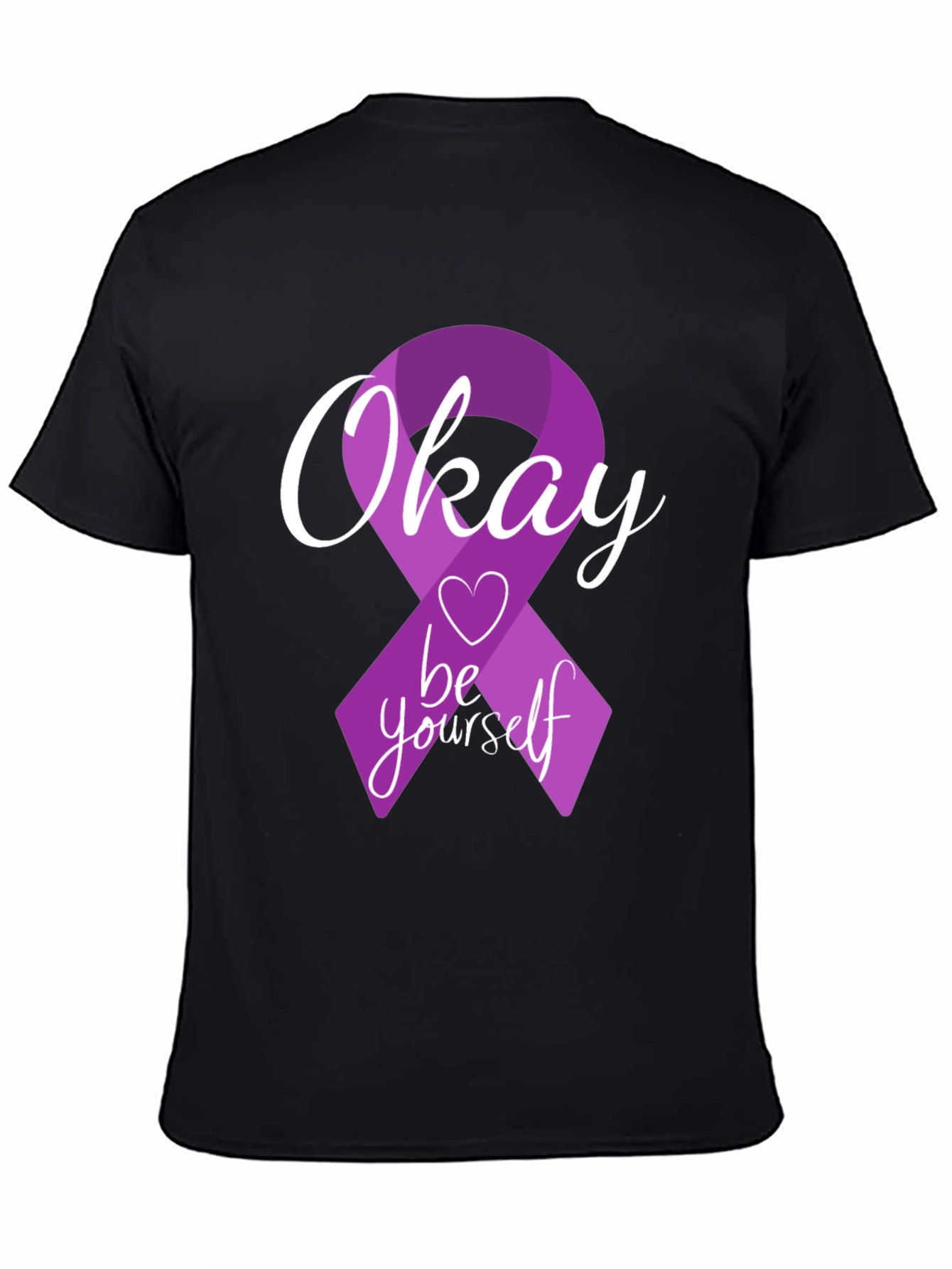 Okay Be Yourself Purple Ribbon Graphic T-Shirt