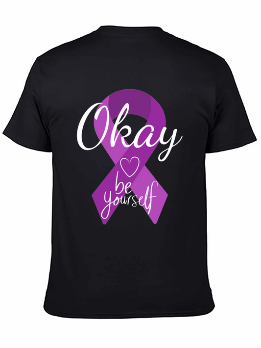 Okay Be Yourself Purple Ribbon Graphic T-Shirt