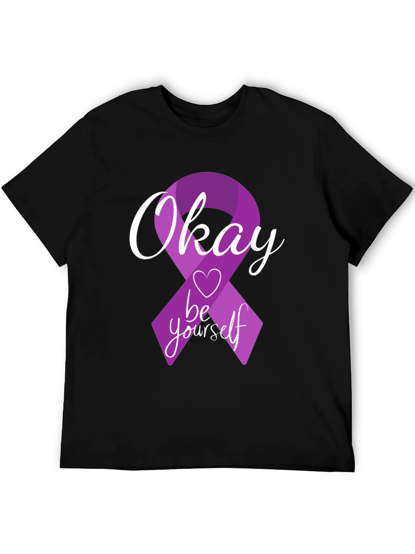 Okay Be Yourself Purple Ribbon Graphic T-Shirt