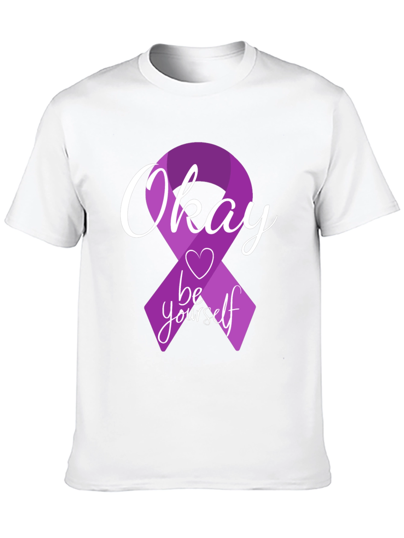 Okay Be Yourself Purple Ribbon Graphic T-Shirt