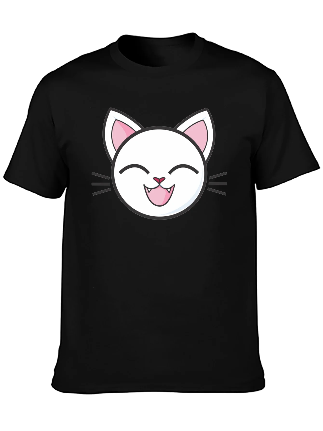 Cute Cartoon Cat Graphic T-Shirt - Black